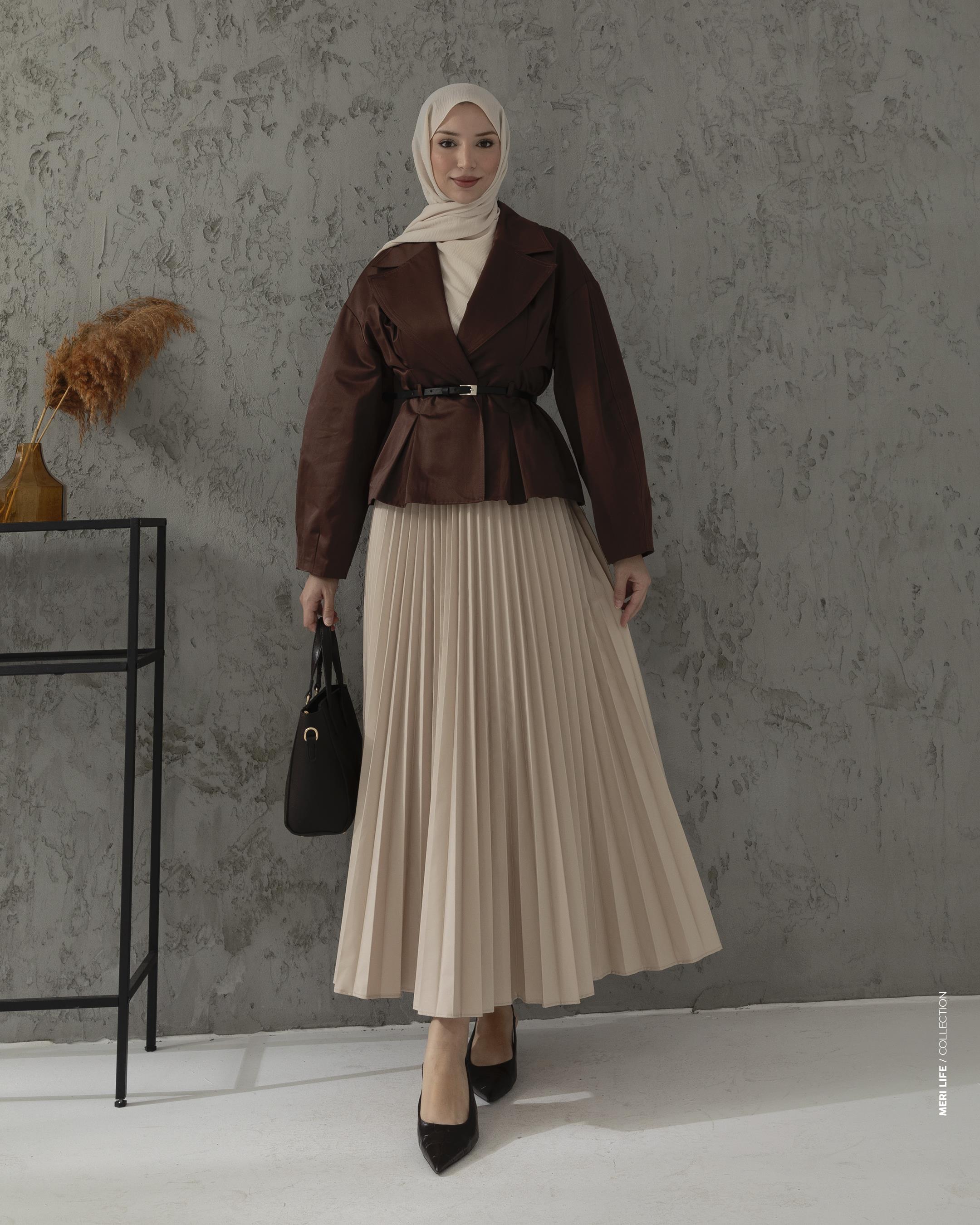 Kemerli Kahve Kısa Trençkot