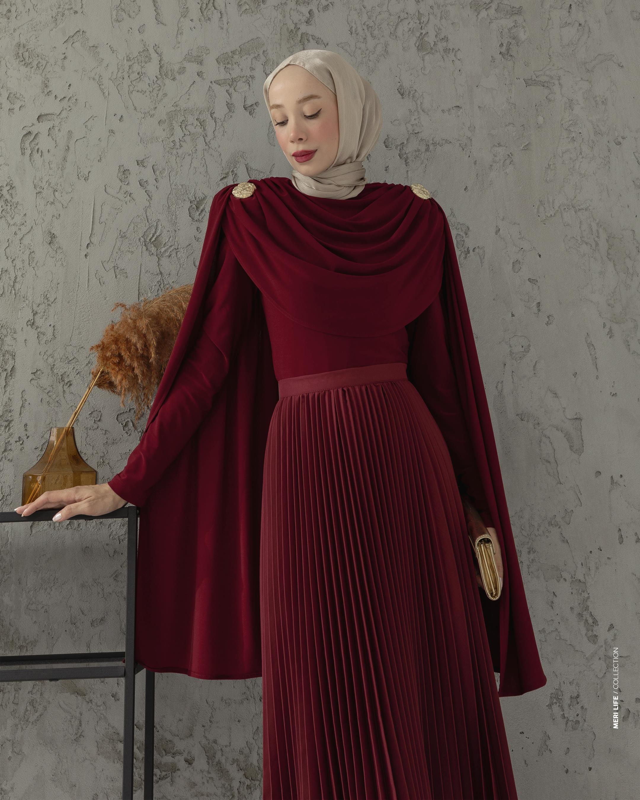 Omuz Büzgülü Bordo Penye Bluz