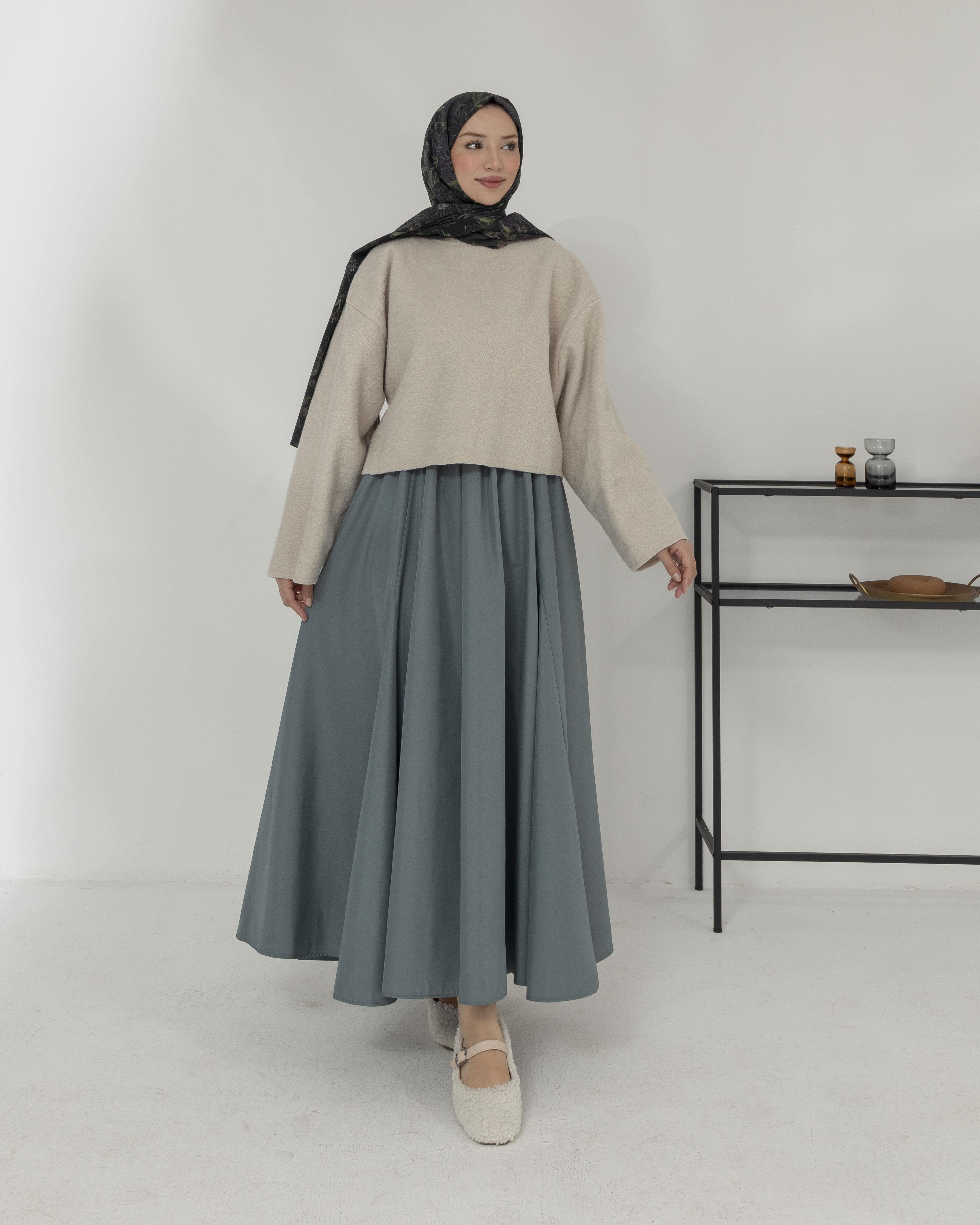 Oversize Bisiklet Yaka Krem Kaşe Bluz