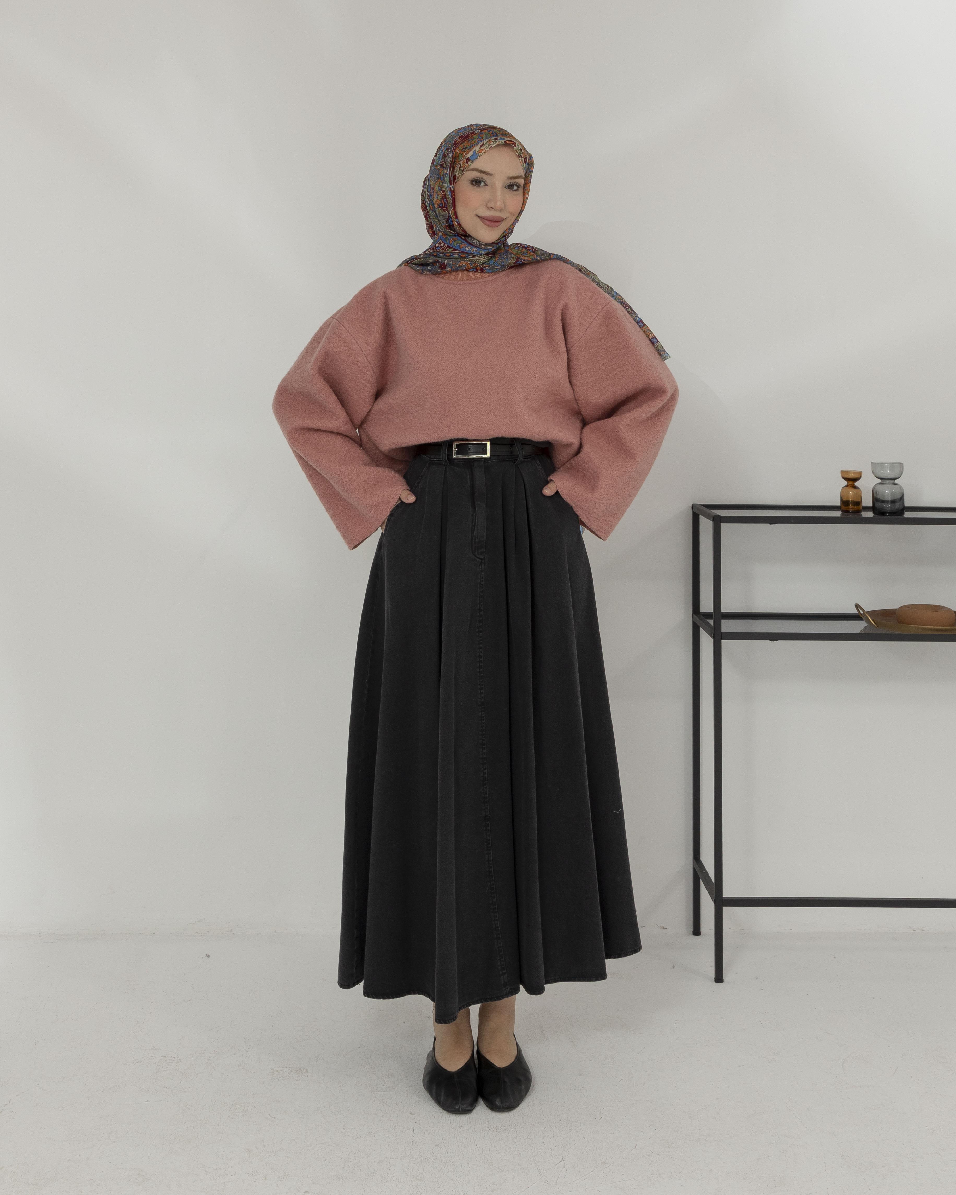 Oversize Bisiklet Yaka Pembe Kaşe Bluz