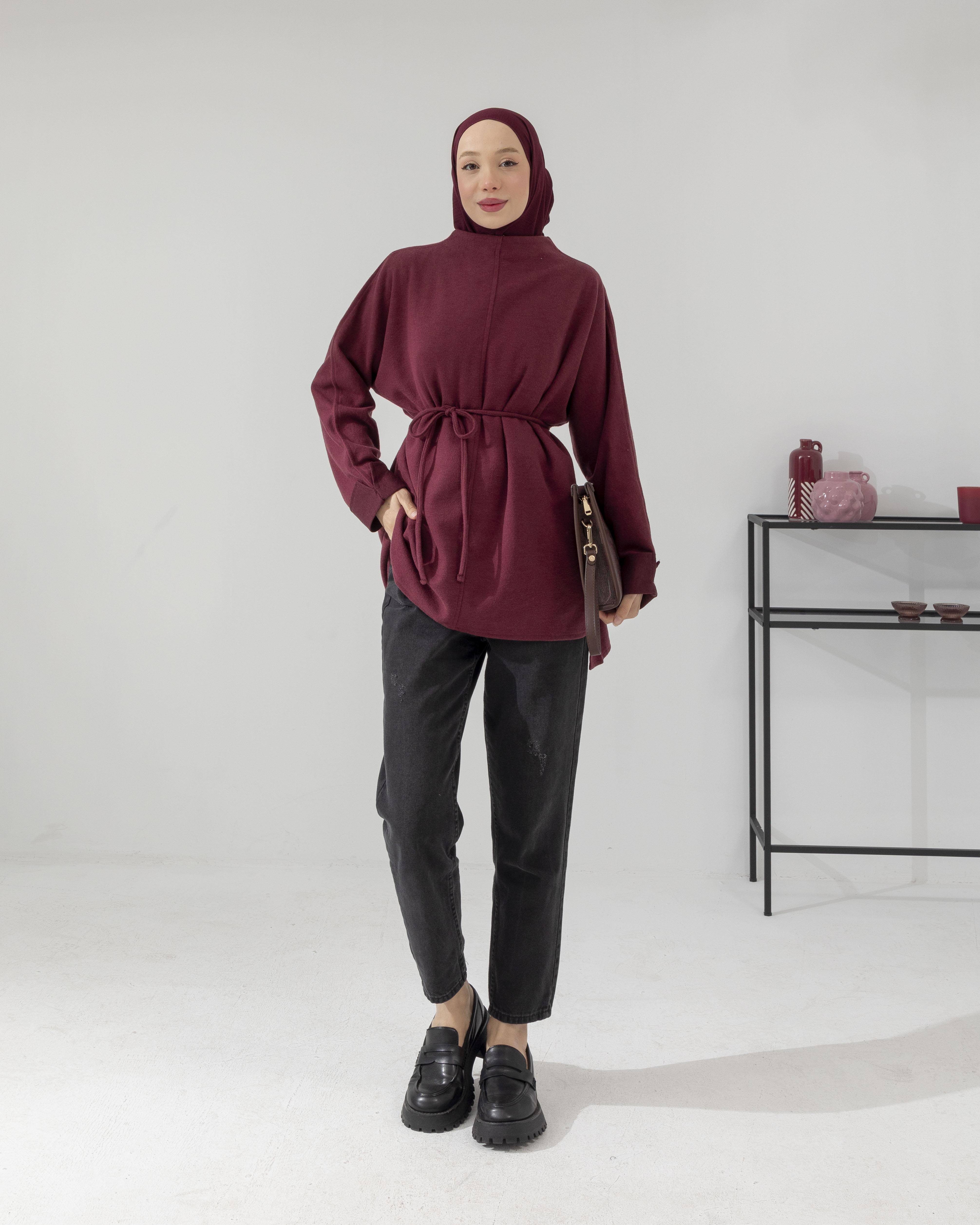 Yan Yırtmaçlı Bordo Tunik