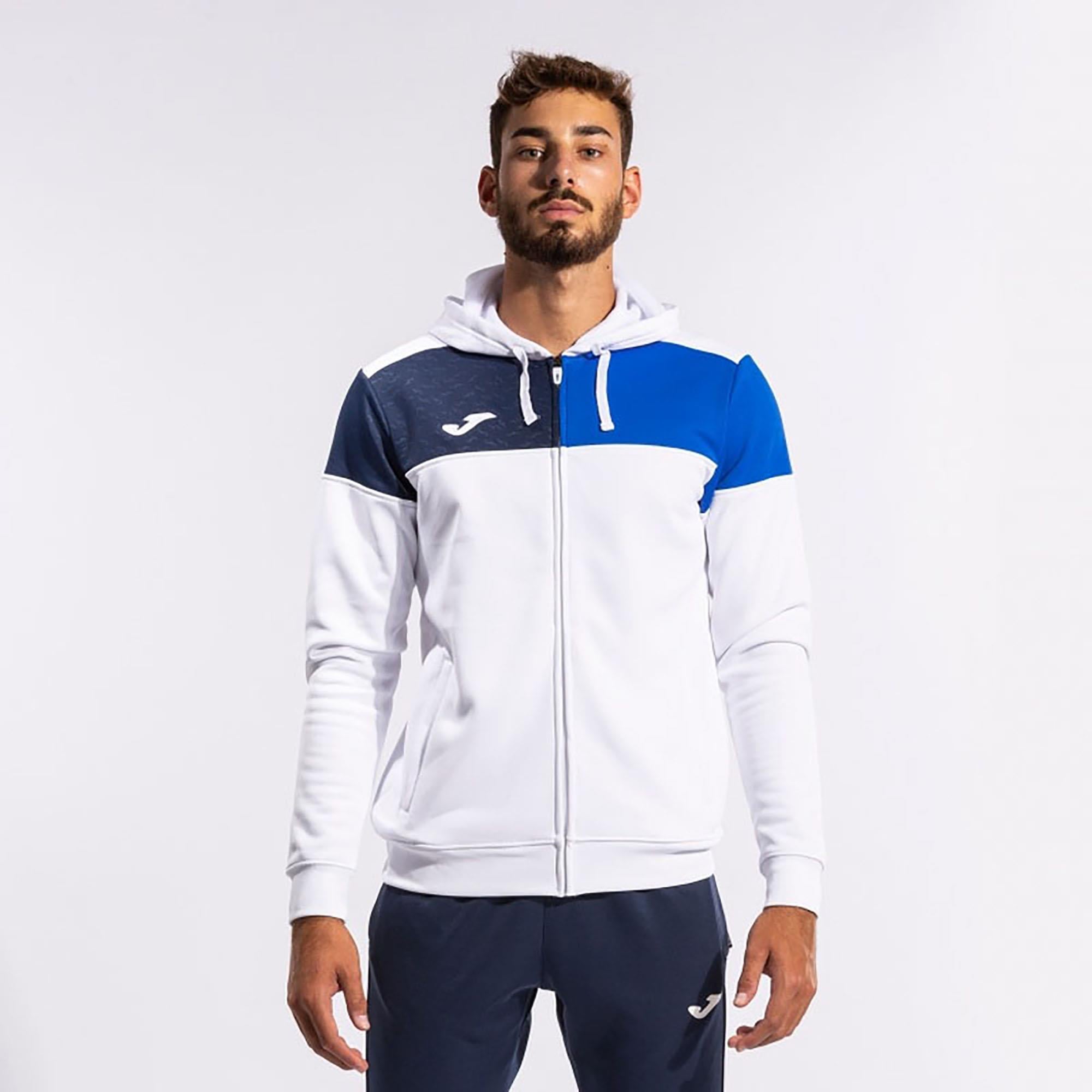 CREW V ZIP-UP HOODIE WHITE ROYAL NAVY