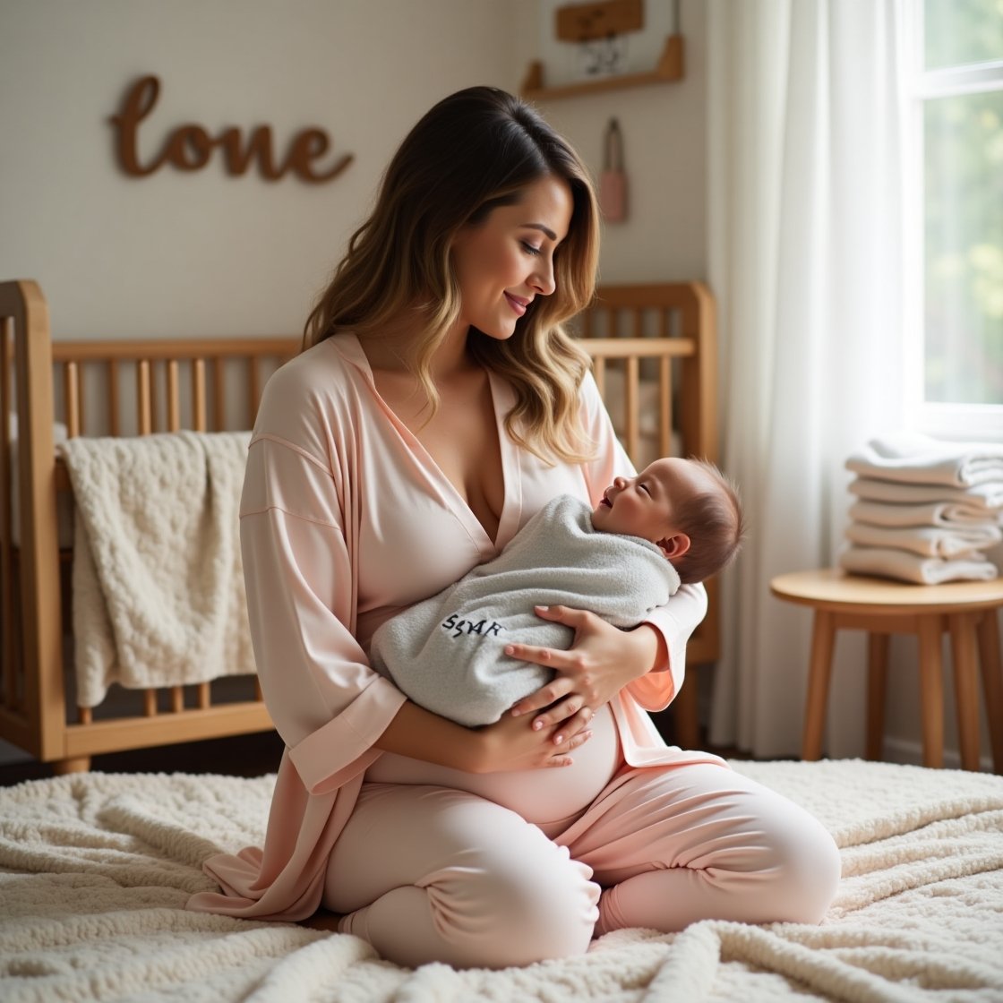 Lohusa pijama takımı ve sabahlık 2025 koleksiyonu, Destekli emzirme sütyeni ile rahat emzirme anı, İsme özel nakışlı bebek seti ve montessori beşik