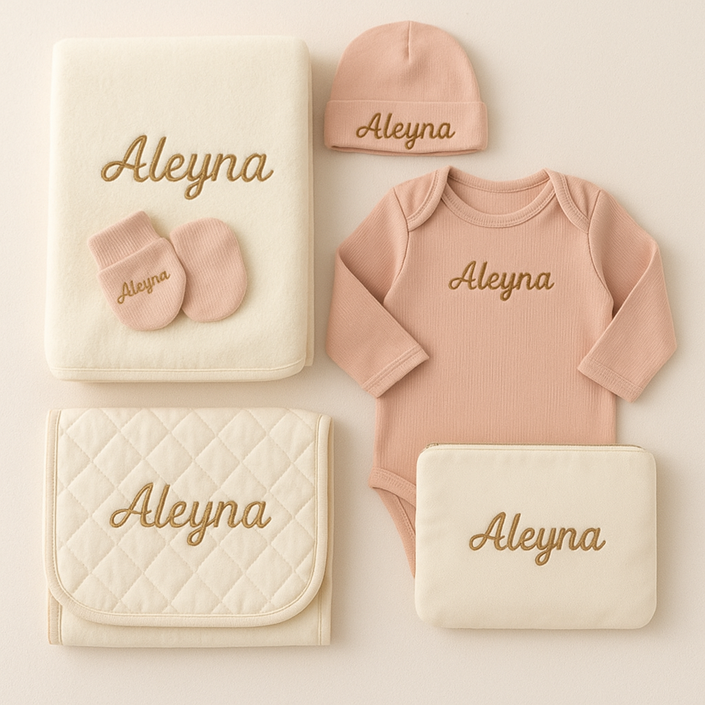 isme özel bebek seti, bebek hediyeleri, kişiye özel ürünler, yenidoğan setleri