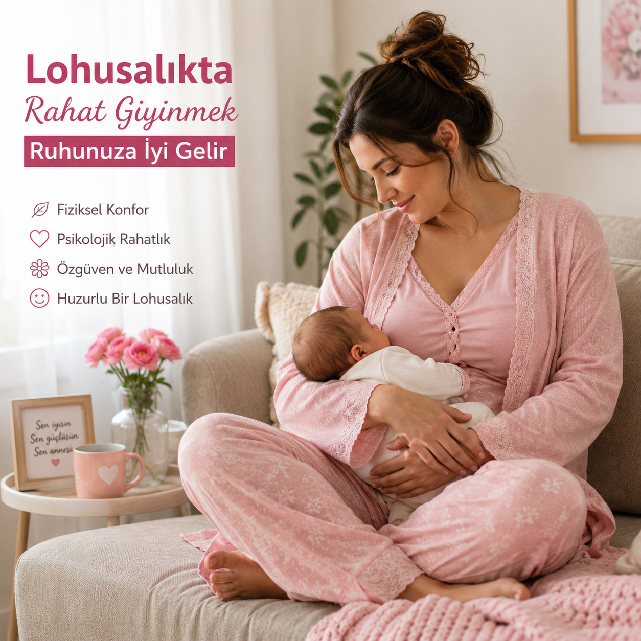 Lohusalıkta evde rahat giyinmek, Lohusa pijama, Lohusa gecelik, Doğum sonrası giyim