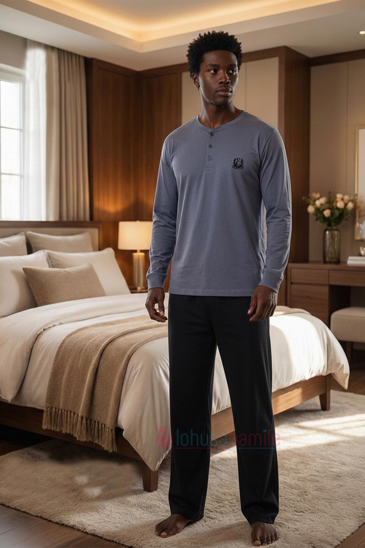 Büyük Beden Gri  Erkek Baba Pijama Takımı