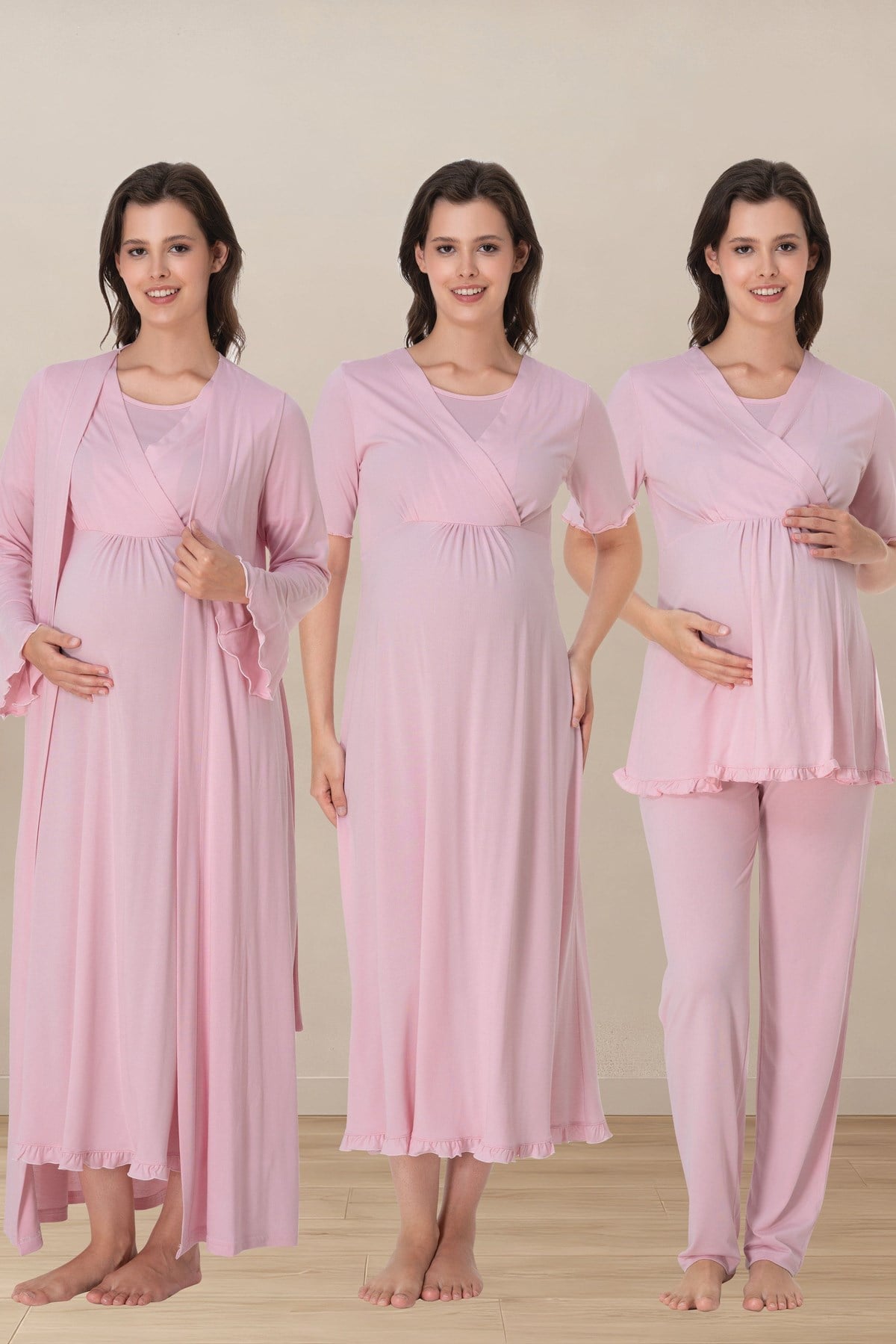 Effortt 3036 Pembe Kruvaze Emzirme Özellikli 4lü Hamile Lohusa Seti