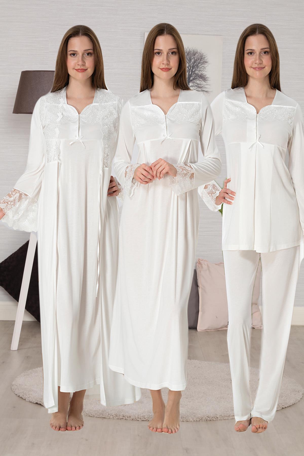 Effortt 4086 Ekru Dantel Detaylı 4lü Hamile Lohusa Seti