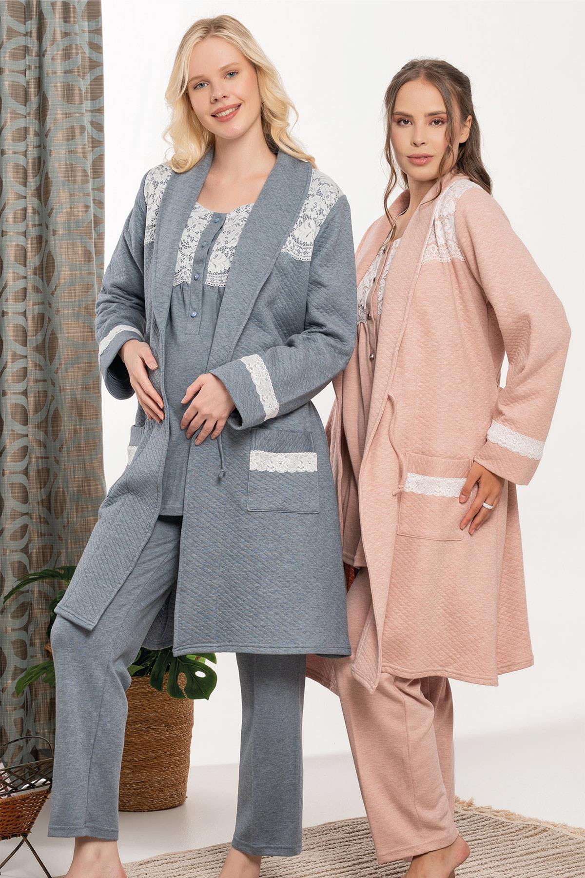 Bone 6118 Kapitone Sabahlıklı Lohusa Pijama Takımı