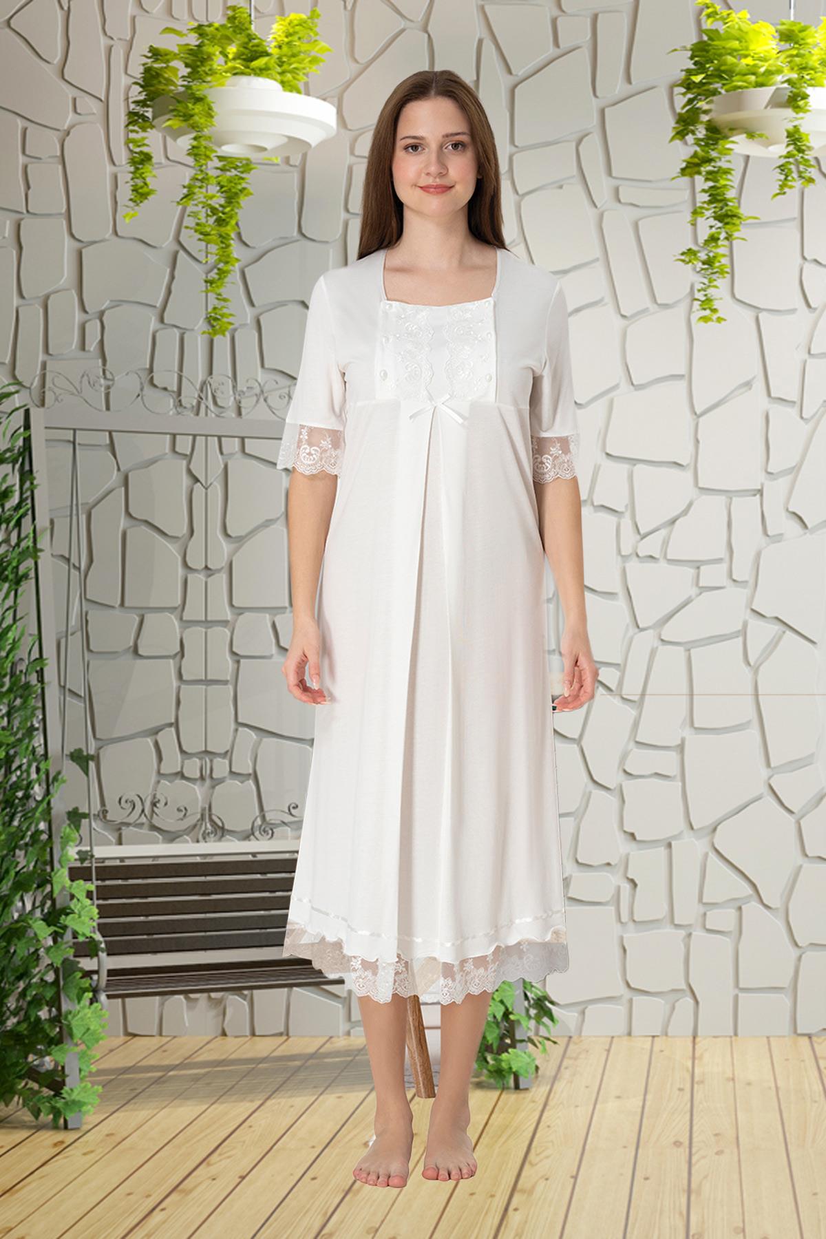 Effortt 6033 Ekru Dantelli Lohusa Gecelik