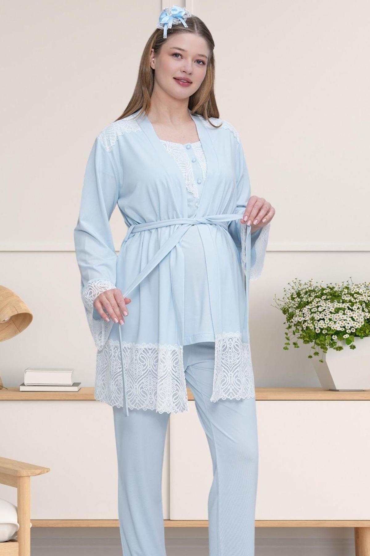 Mecit 6203 Mavi Sabahlıklı Lohusa Pijama Takımı