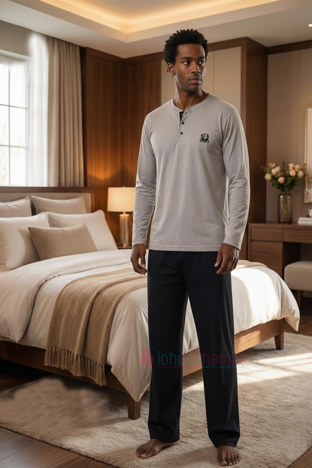 Gri Büyük Beden Erkek Baba Pijama Takımı