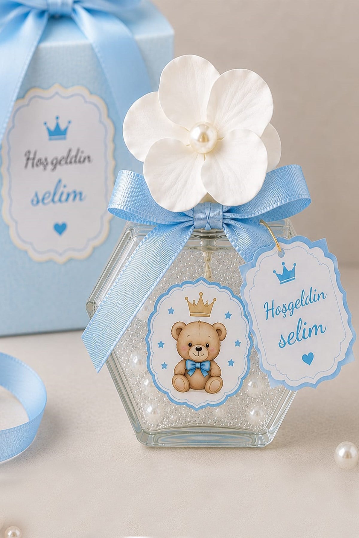 Doğum Sonrası Hastene Erkek Bebek Mavi Altıgen Hediyelik