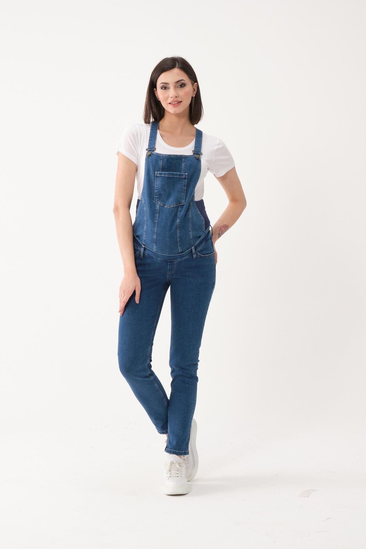 Busa Hamile Çift Kullanımlı Salopet Pantolon Mavi