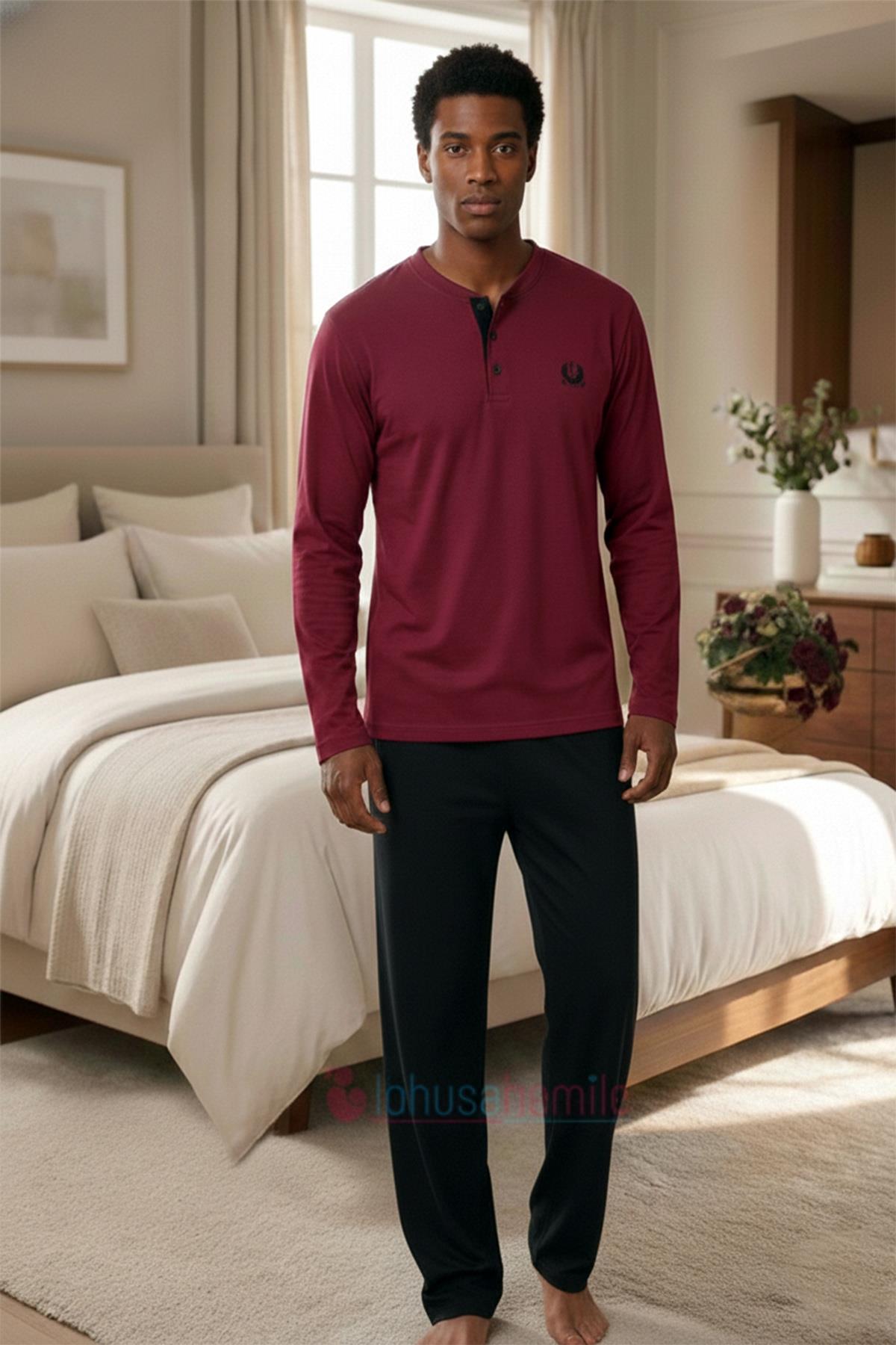 Bordo Büyük Beden Erkek Baba Pijama Takımı