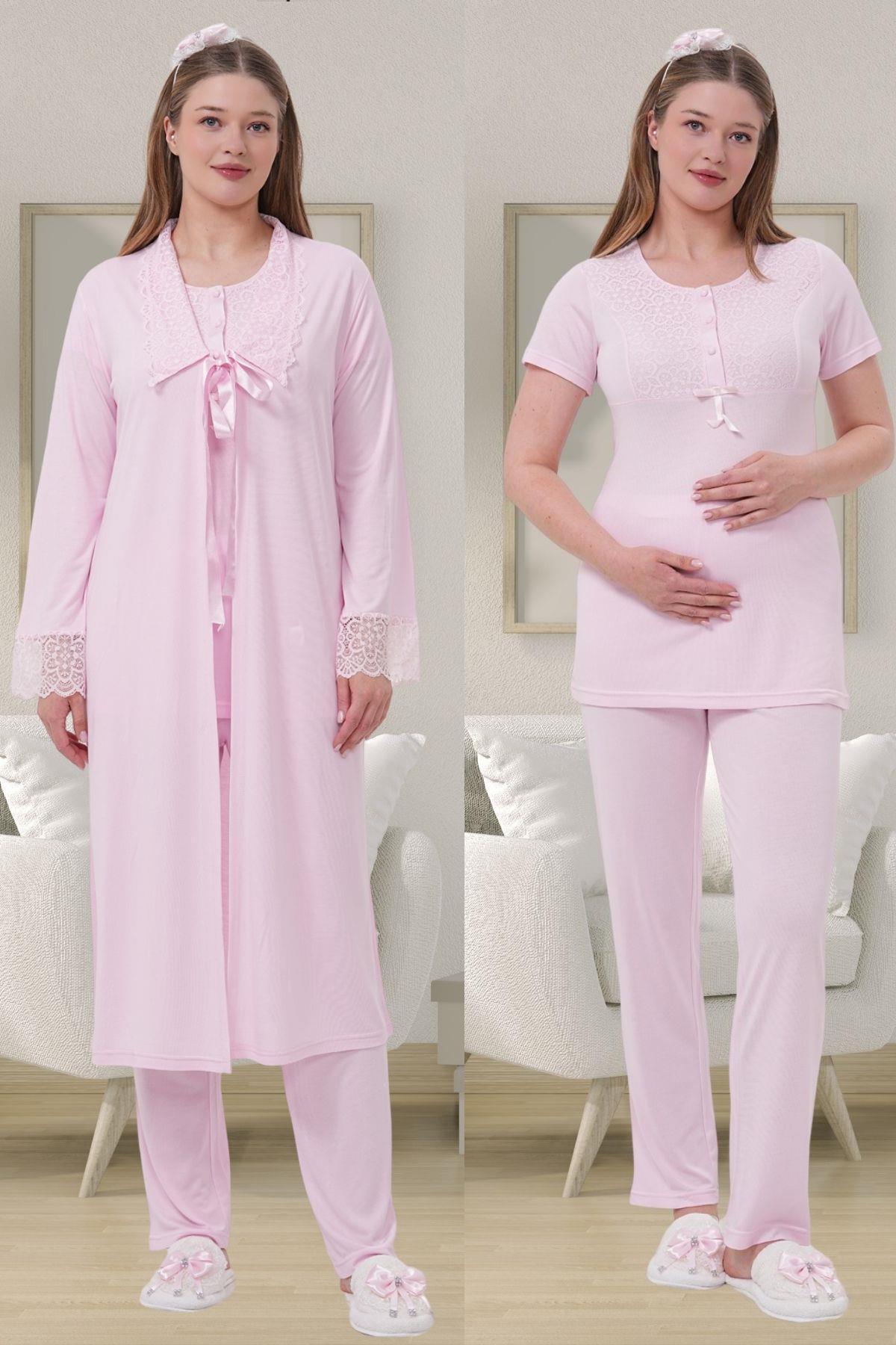Mecit 1541 Pembe Uzun Sabahlıklı Lohusa Pijama Takımı