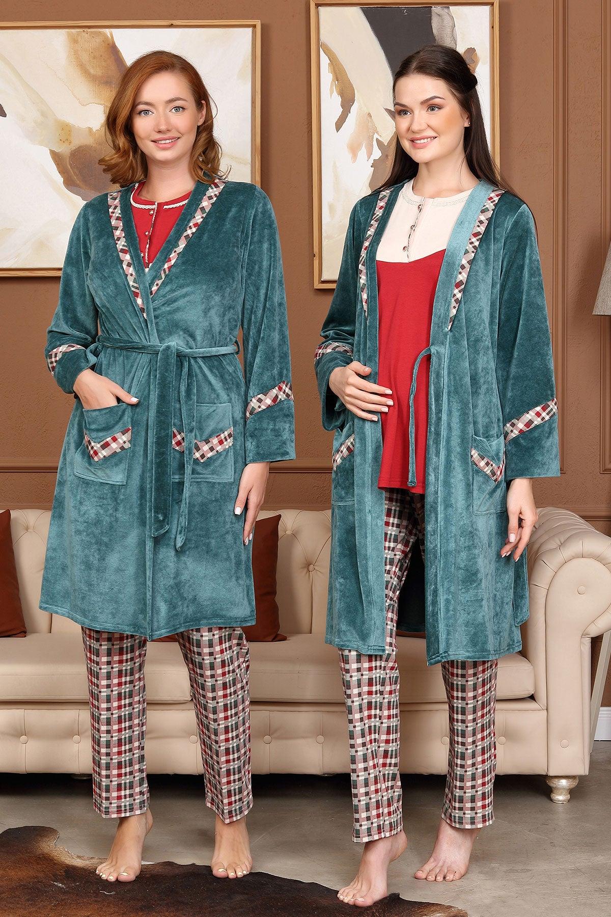 Bone 5709 Kadife Sabahlıklı Lohusa Pijama Takımı