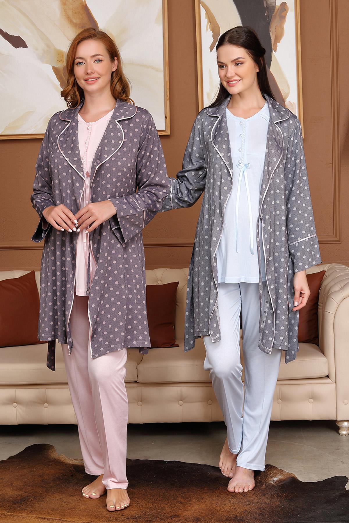 Bone 5735 Puan Detaylı Sabahlıklı Lohusa Pijama Takımı
