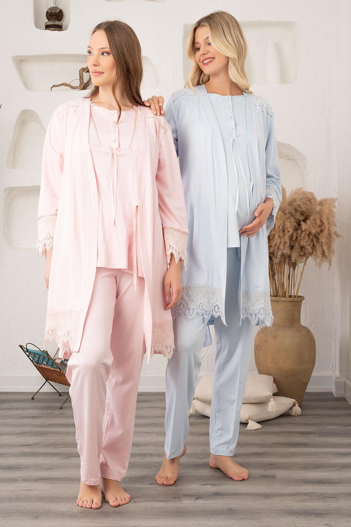 Bone 5934 Dantel Sabahlıklı Uzun Kol Lohusa Pijama Takımı