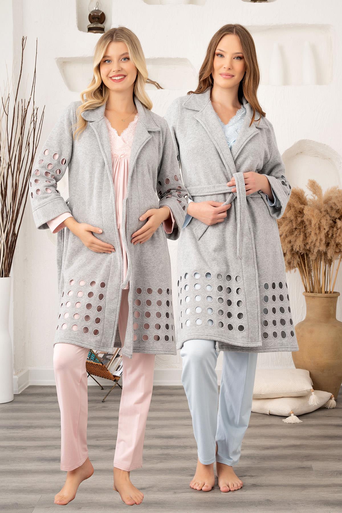 Bone 5940 Lazer Polar Sabahlıklı Uzun Kol Lohusa Pijama Takımı