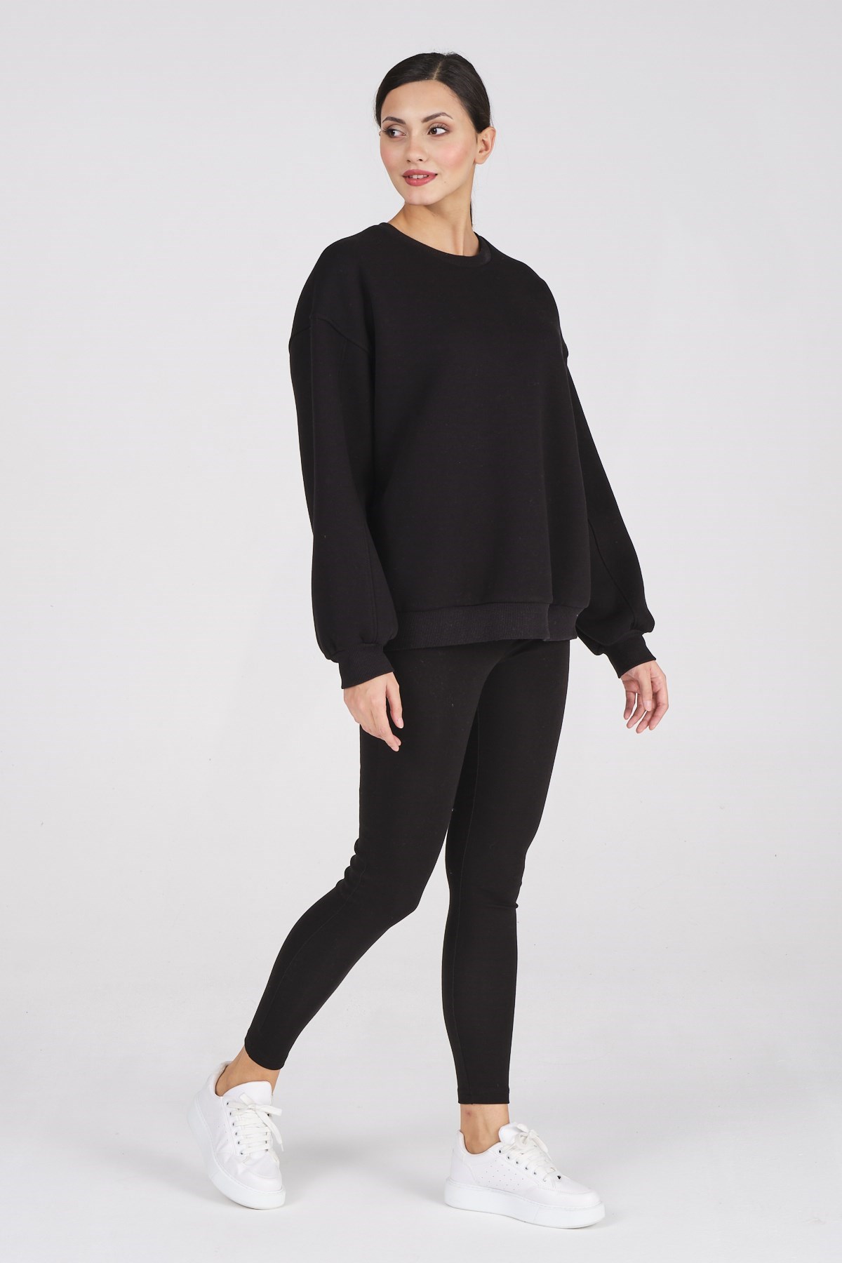 Busa Giyim Basic Oversize Termal Sweatshirt Siyah