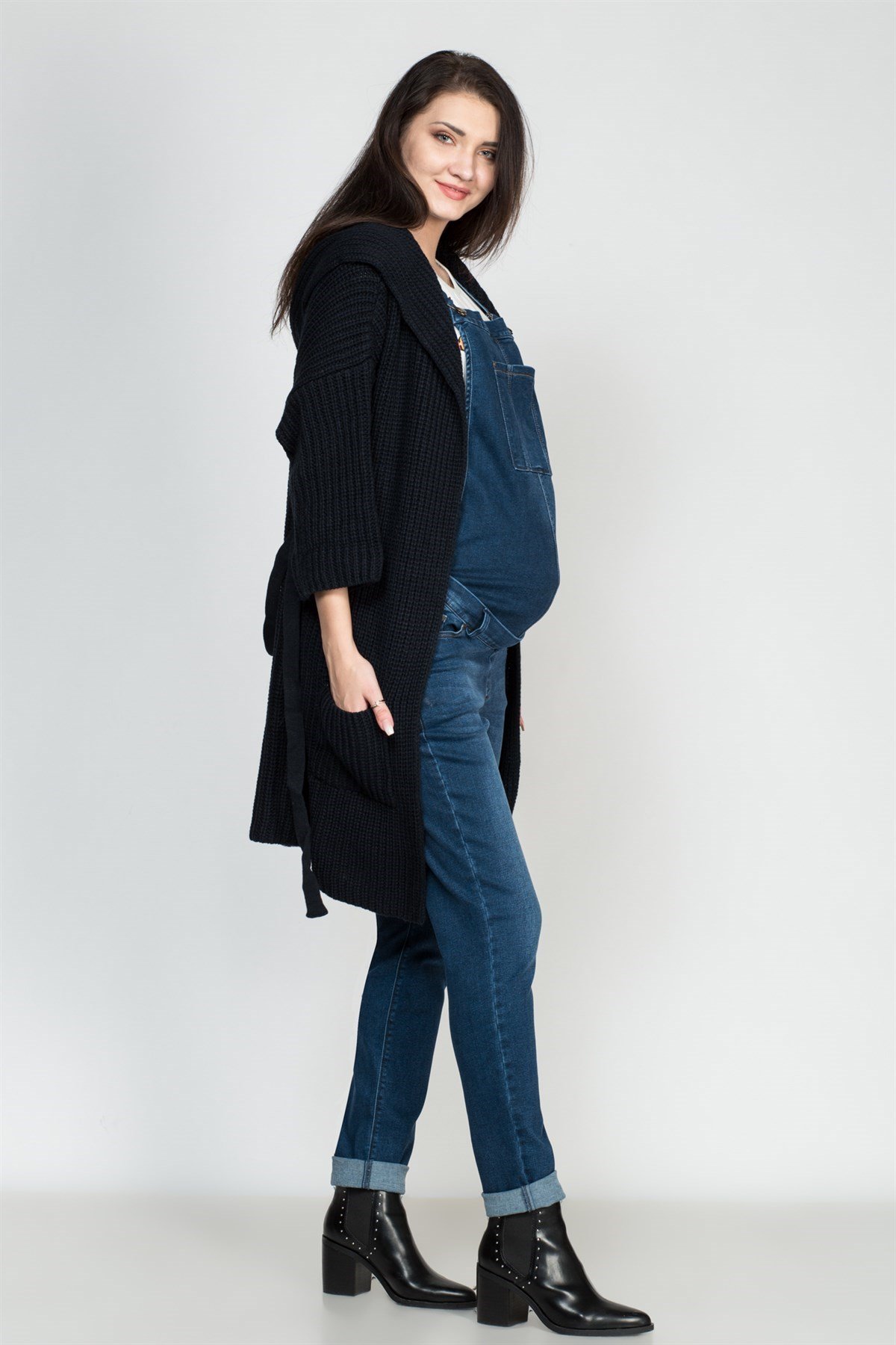 Busa Maternity Lace up with pockets Knitwear Cardigan Navy Blue