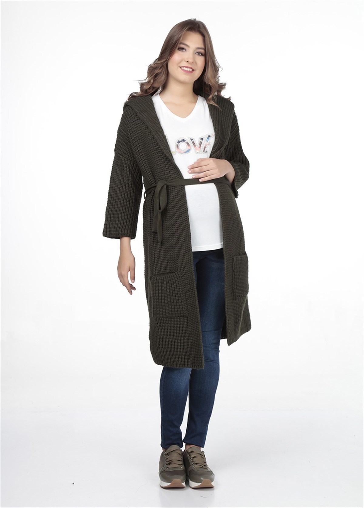 Busa Maternity Lace up with pockets Knitwear Cardigan Green