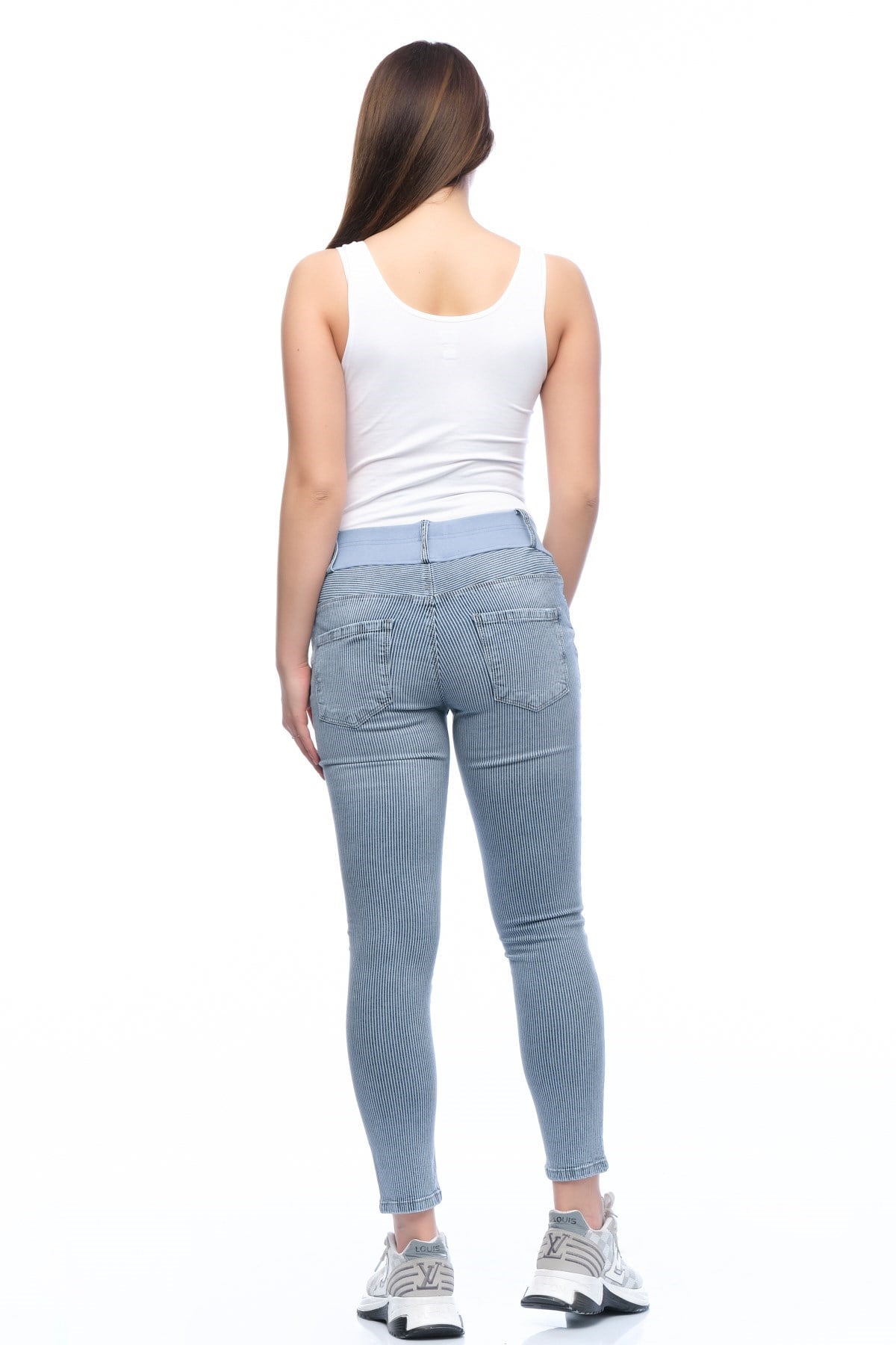 Busa Hamile Çizgili Jean Skinny Mavi