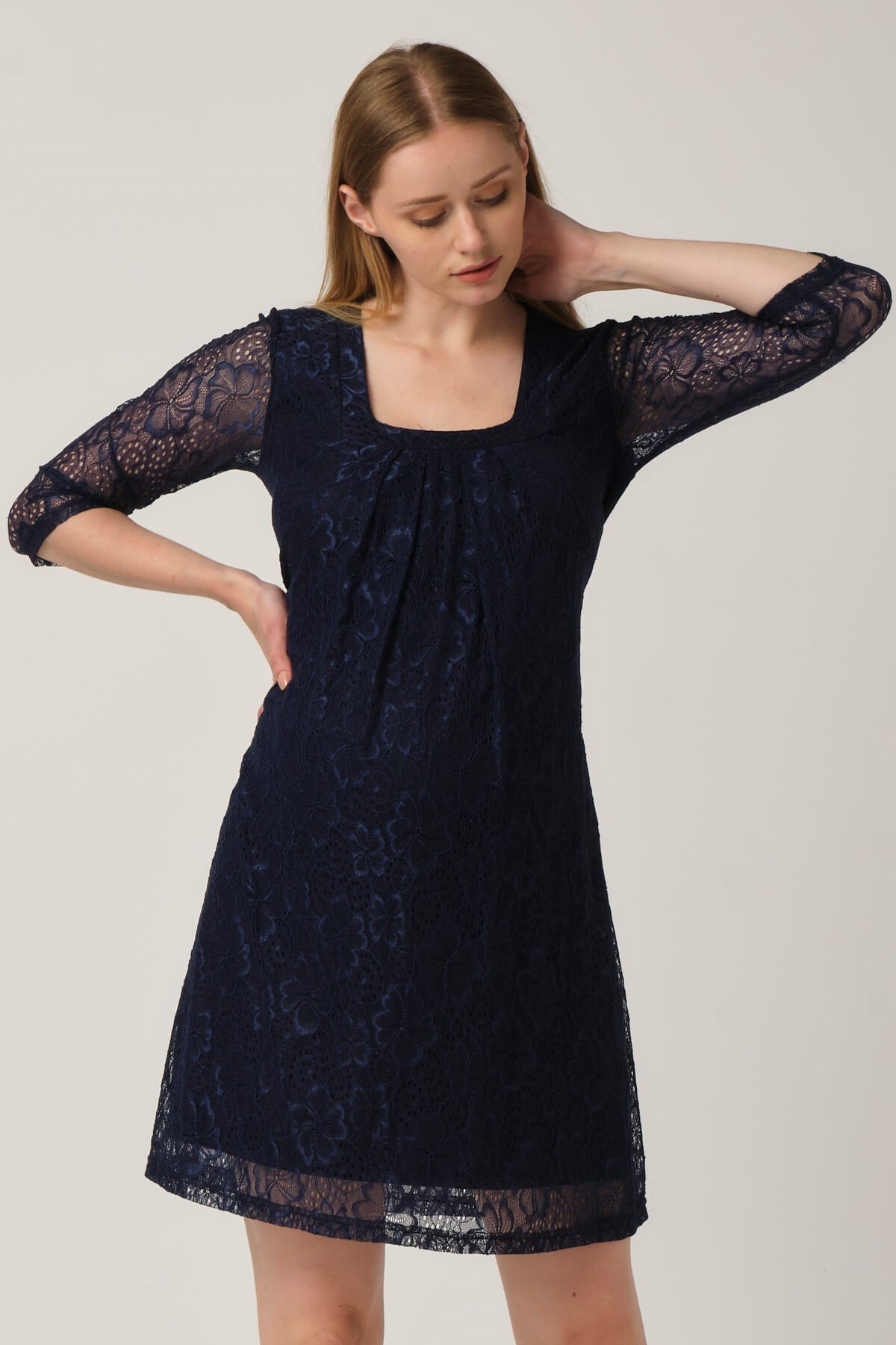 Busa Maternity Lace Detailed Mini Dress Navy Blue