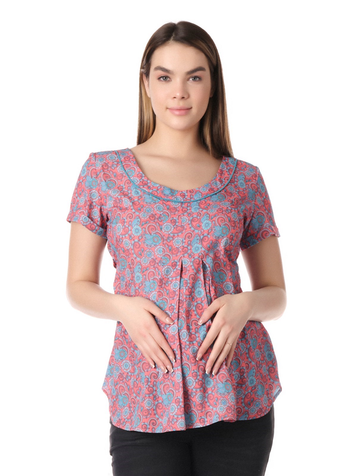 Busa Maternity Patterned Lace-up Blouse Red