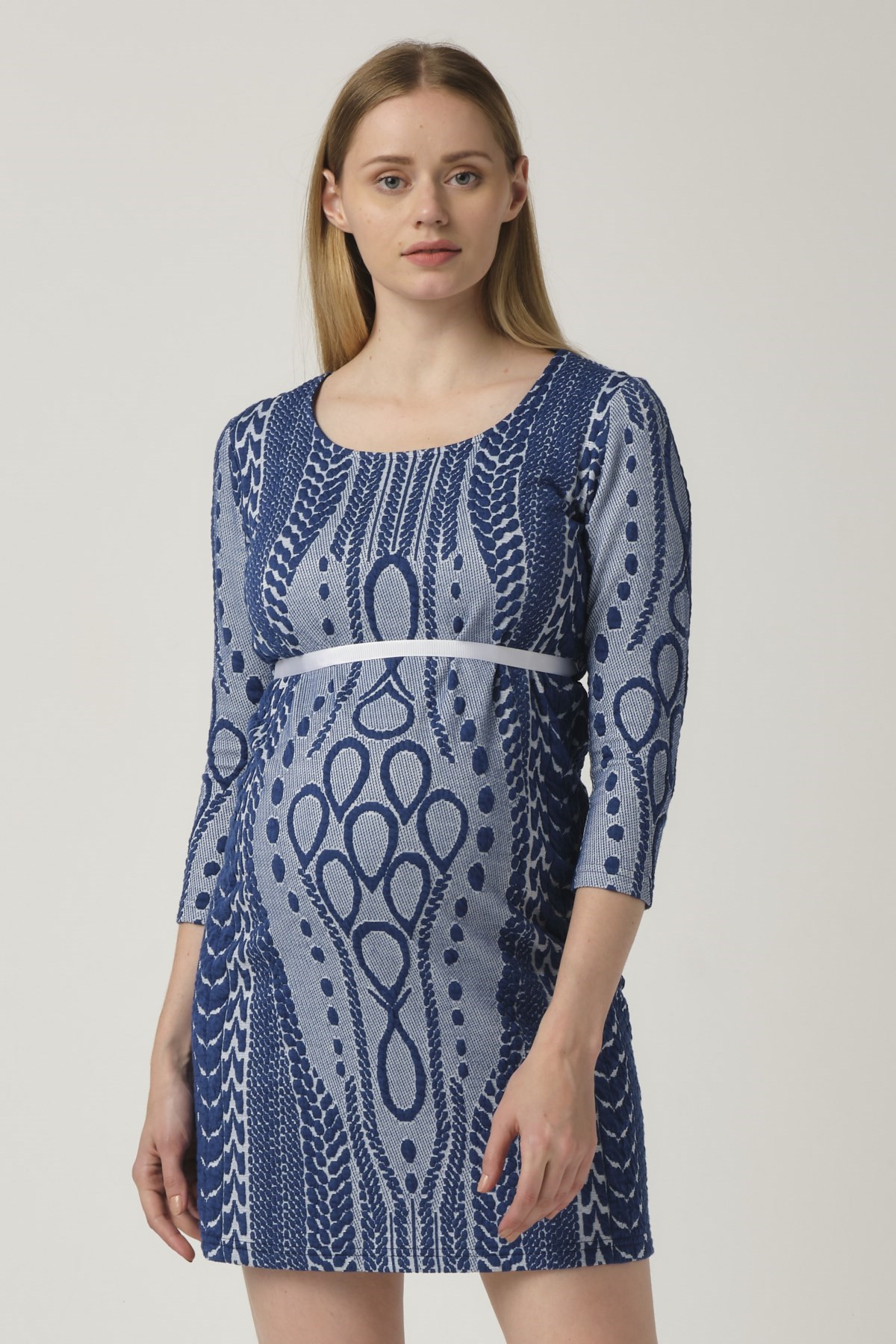 Busa Maternity Patterned Mini Dress Blue