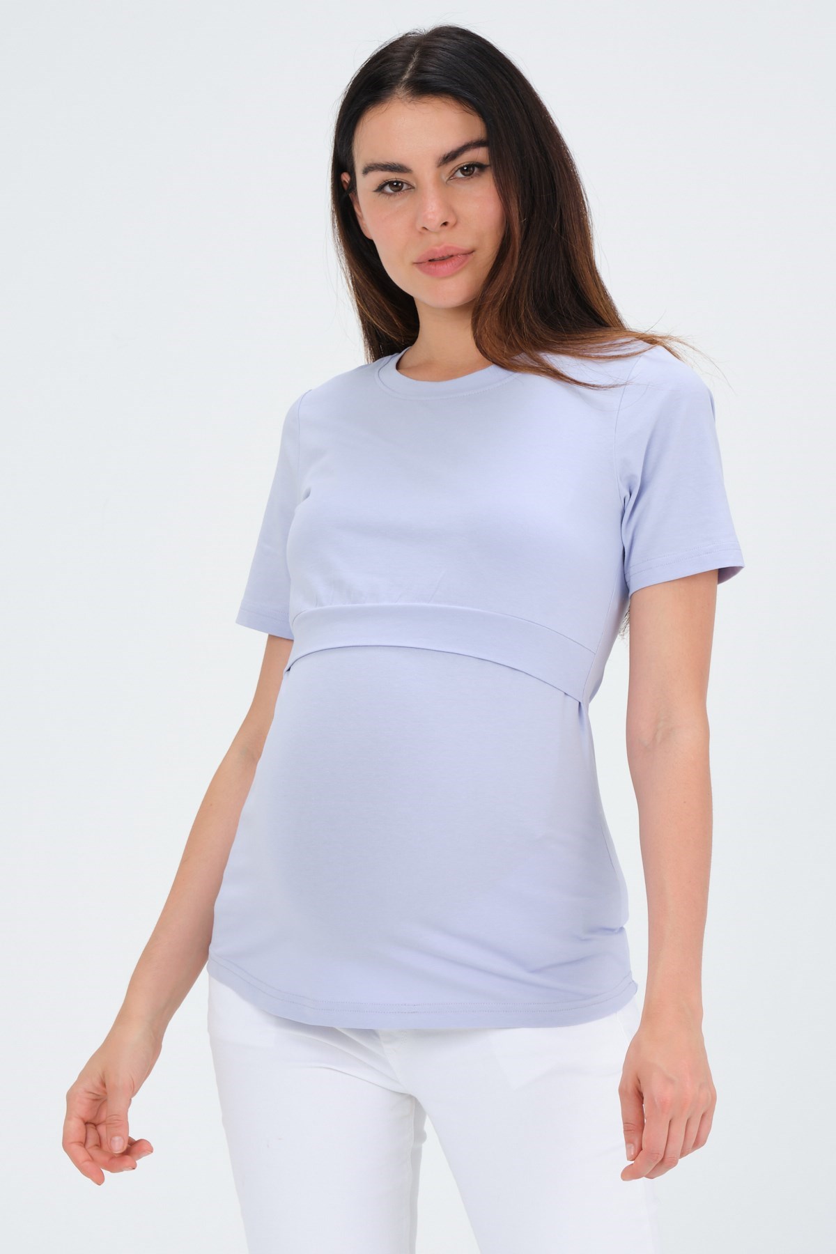 Busa Maternity Breastfeeding Detailed Short Sleeved T-Shirt Lilac