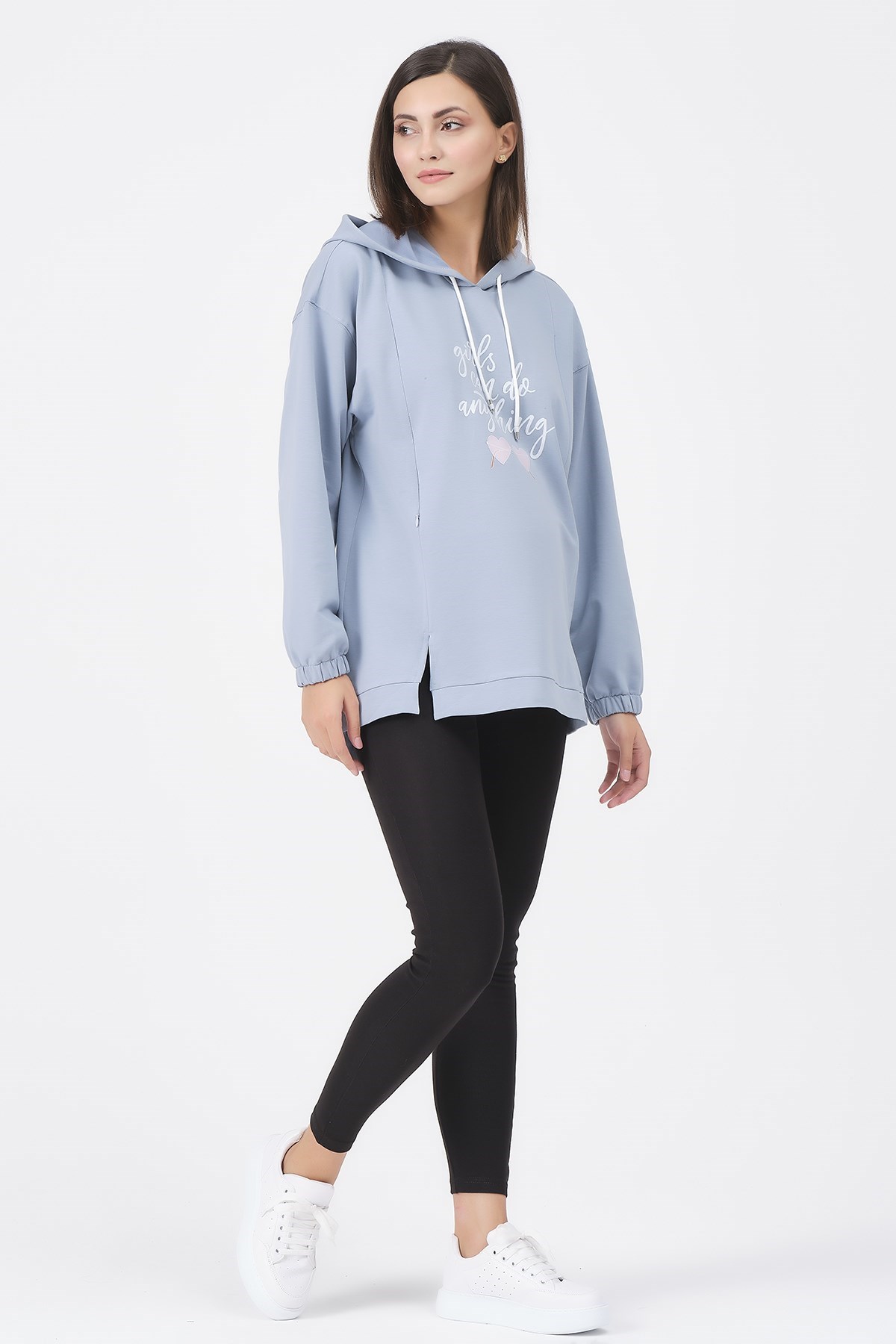 Busa Hamile Emzirme Detaylı Sweatshirt Mavi