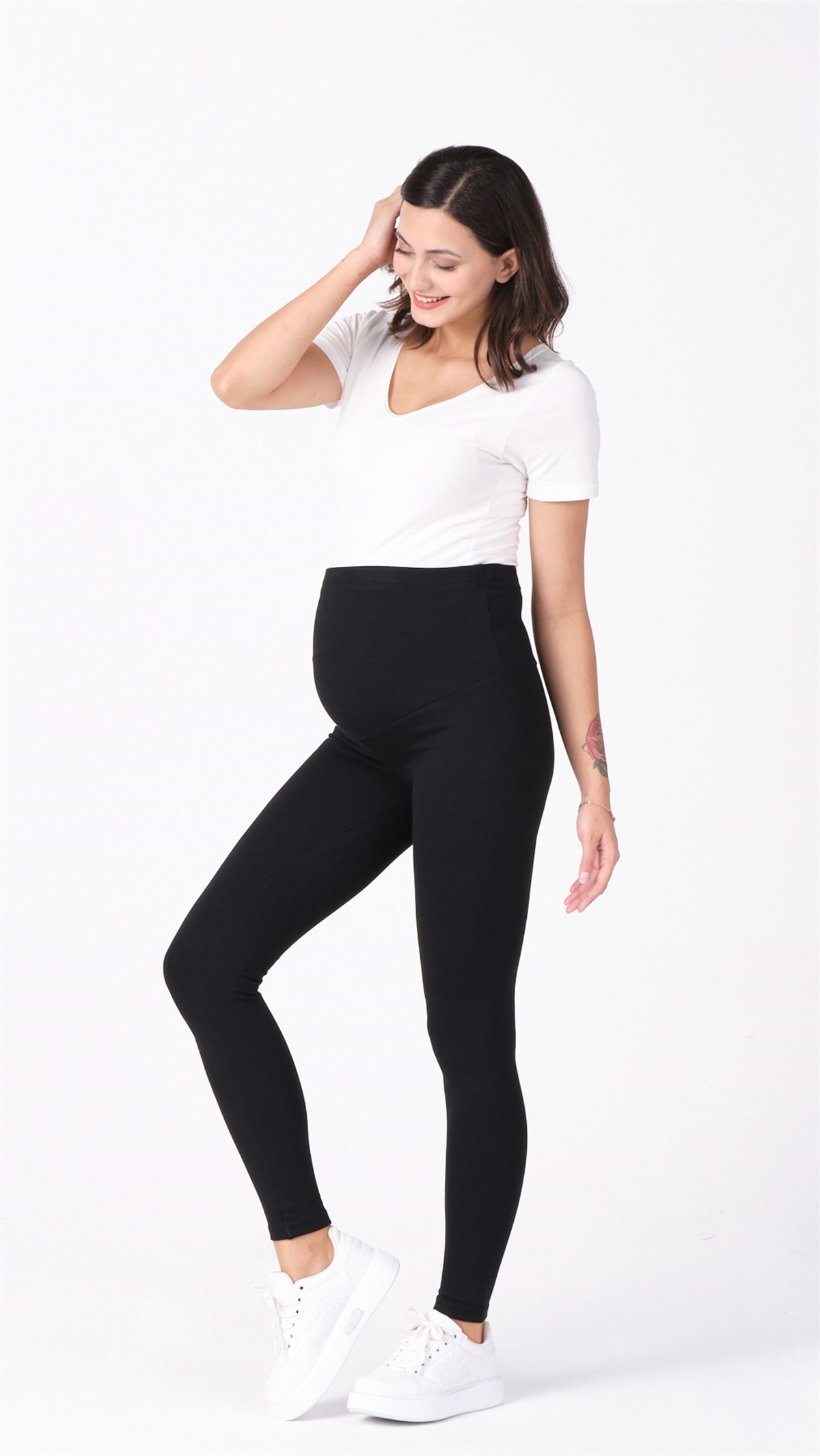 Busa Hamile Esnek Karın Bantlı Jarse Tayt Siyah