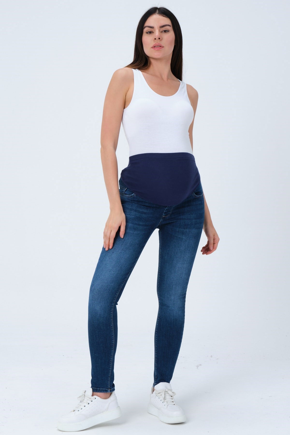 Busa Hamile Esnek Karın Bantlı Skinny Kot Pantolon Lacivert