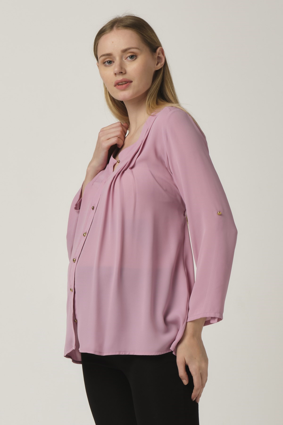 Busa Maternity Shirt Sleeve Pleated Wavy Top Model Dried Rose