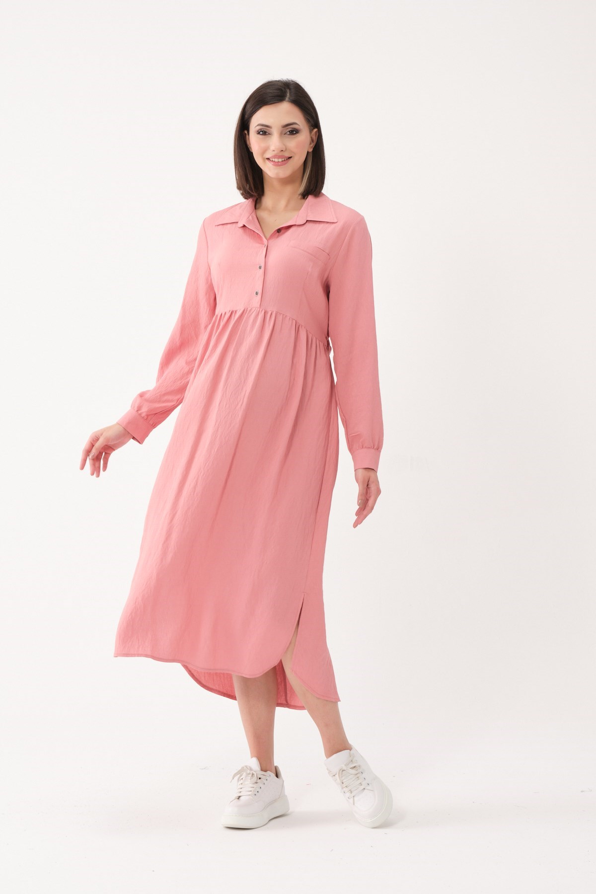 Busa Maternity Shirt Collar on the Siden Slash Midi Boy Dress Dried Rose