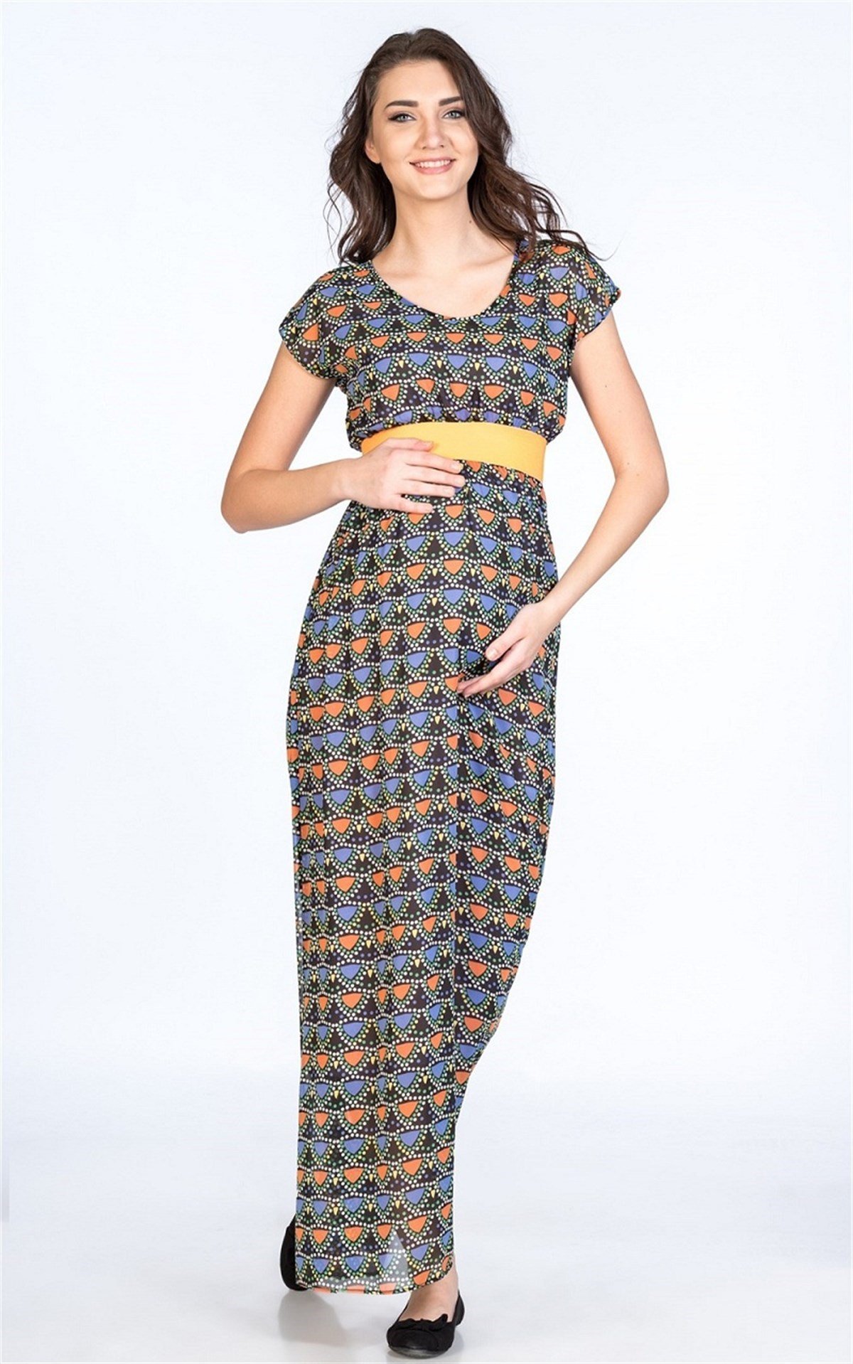 Busa Maternity Casual Dress Patterned Waistted Green