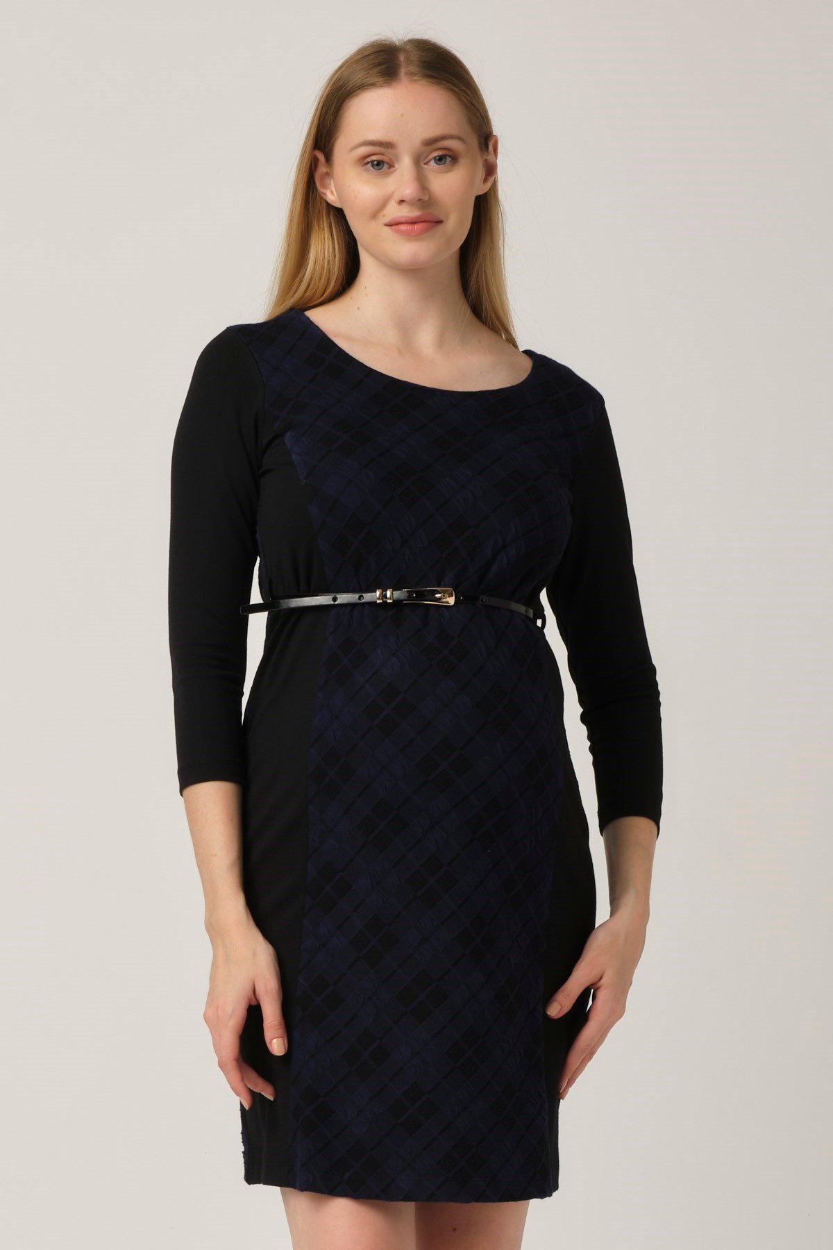 Busa Maternity Waistted Mini Dress Navy Blue
