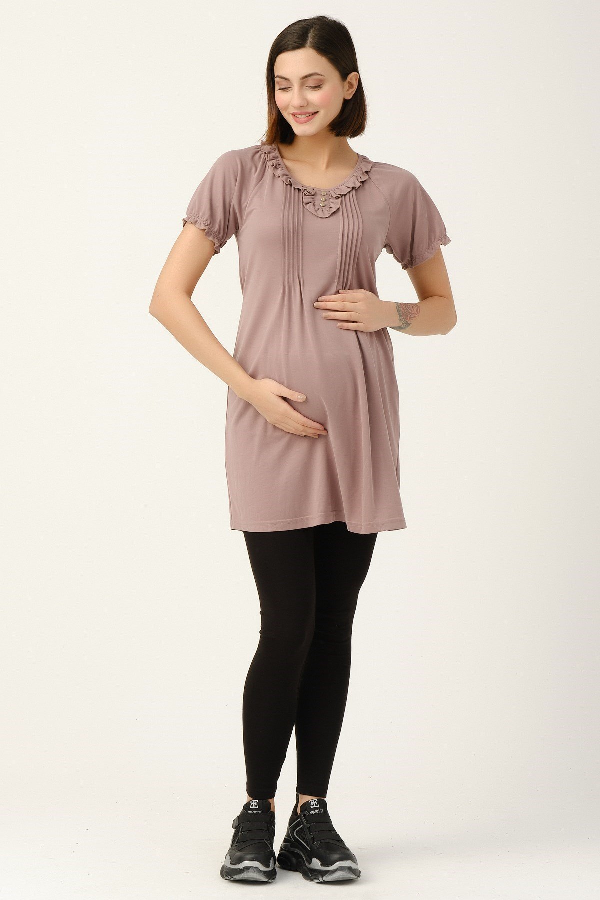 Busa Maternity Short Sleeved Blouse Mink
