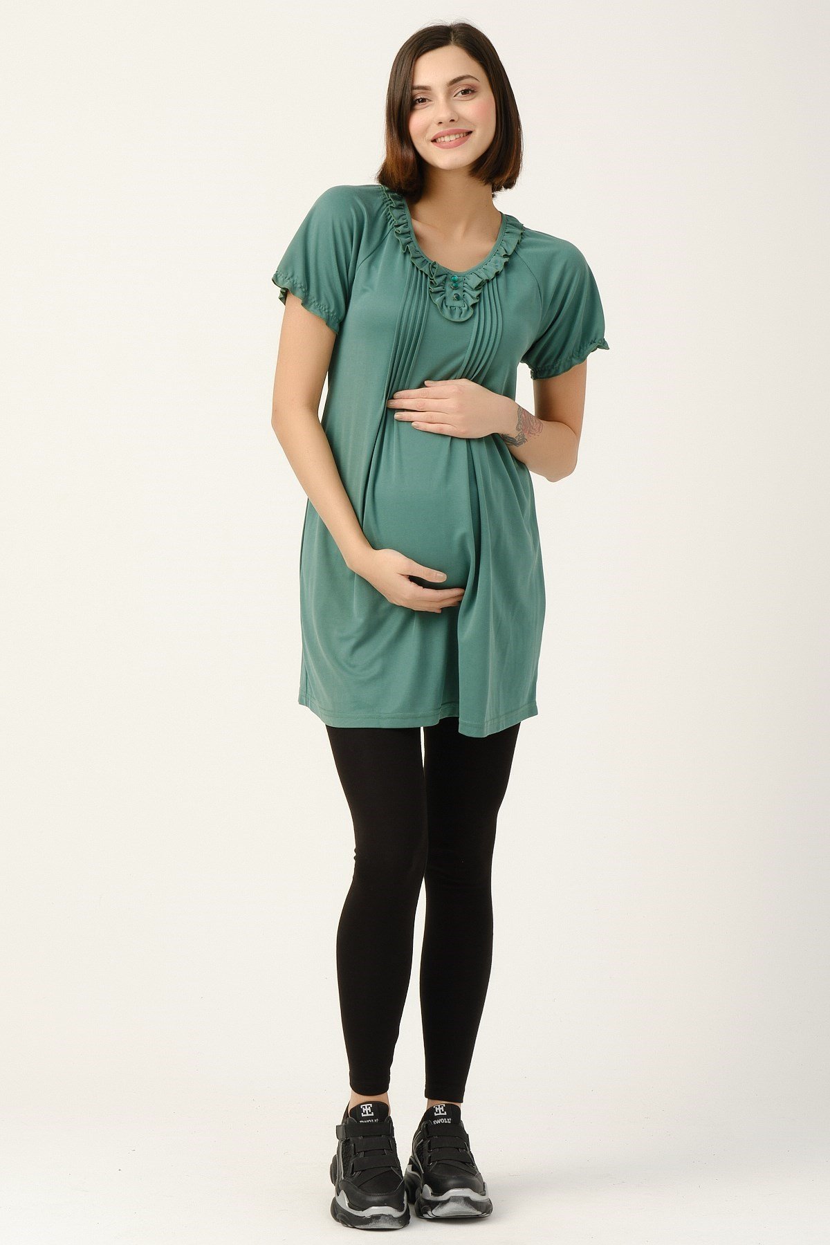 Busa Maternity Short Sleeved Blouse Green