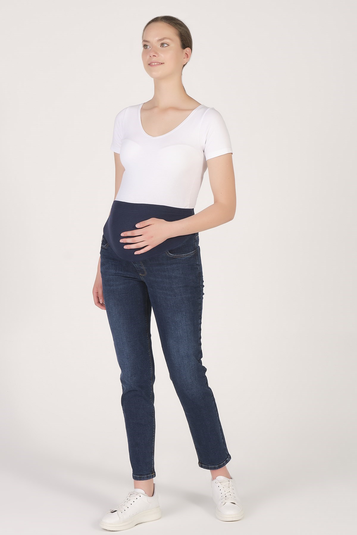 Busa Hamile Mom Fit Kot Pantolon Koyu Lacivert