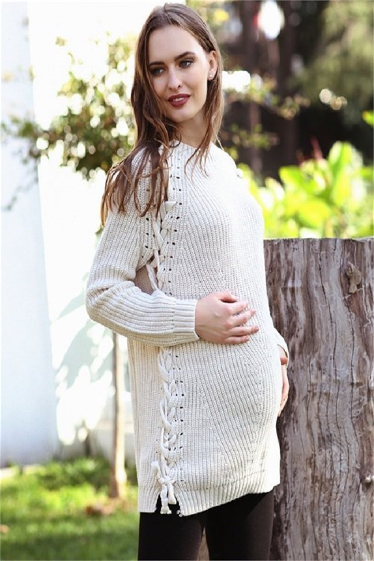 Busa Maternity Knitting Detailed Knitwear Jumper Beige