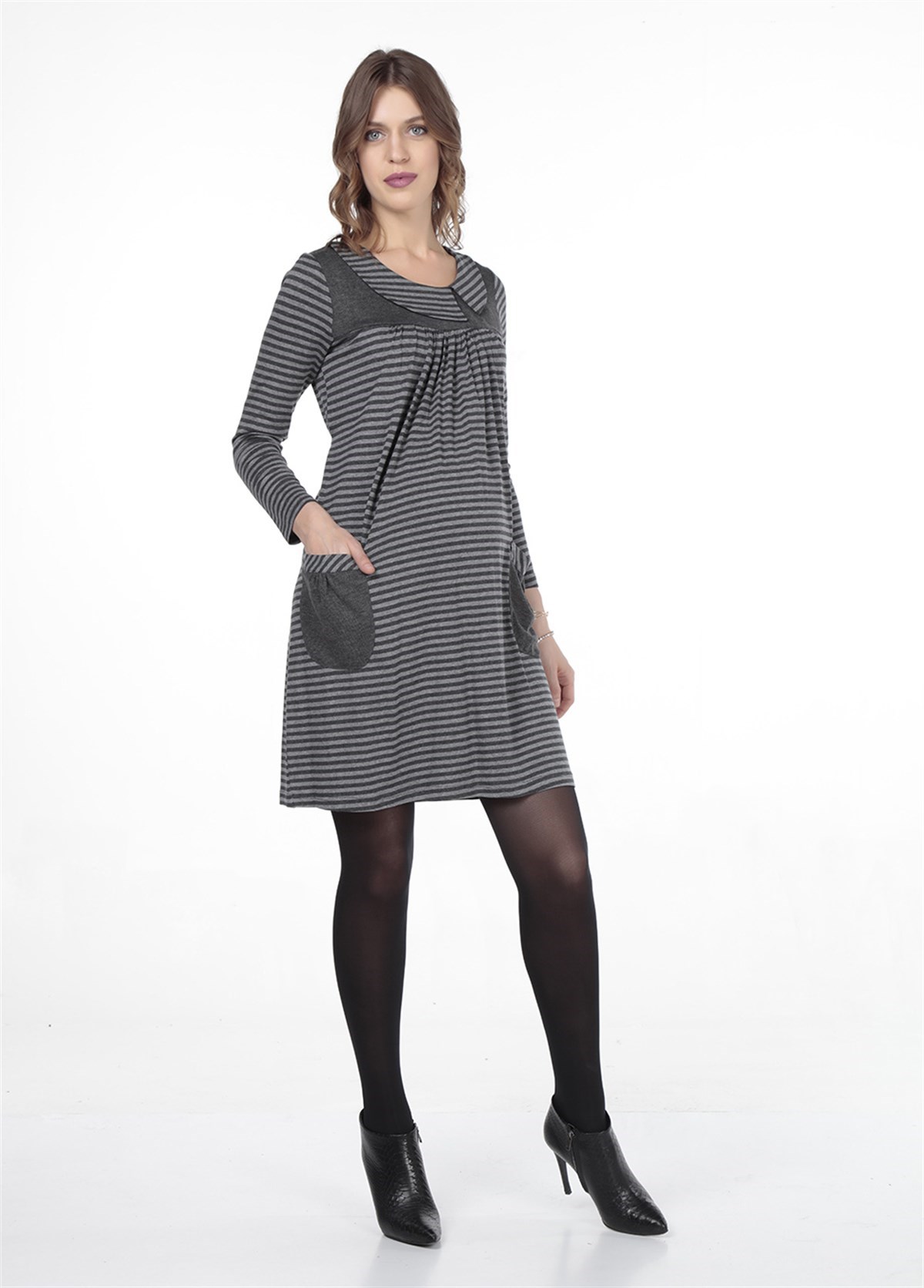 Busa Hamile Robadan Günlük Elbise Gri