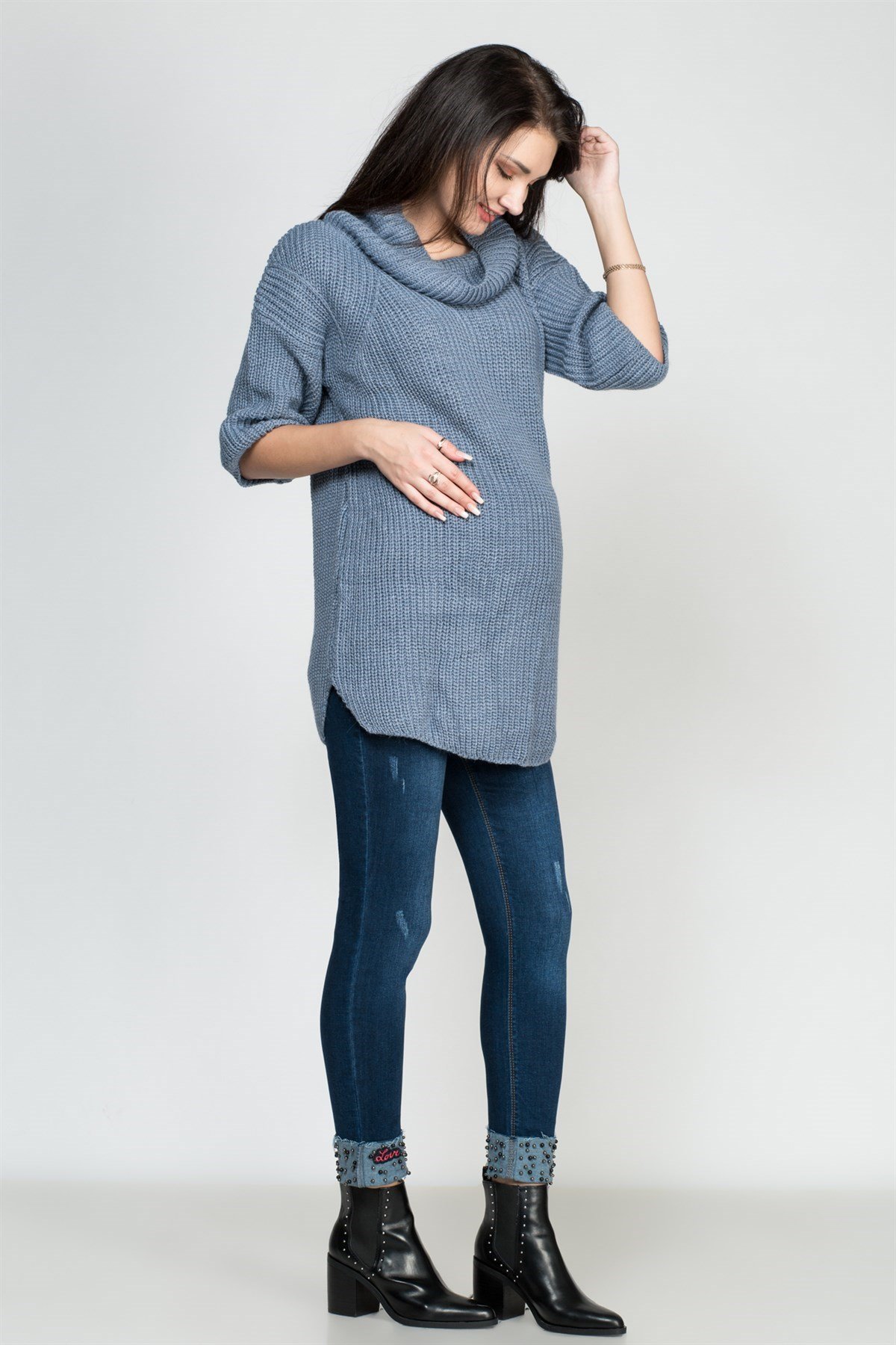 Busa Maternity Shabby Collar Knitwear Jumper Blue