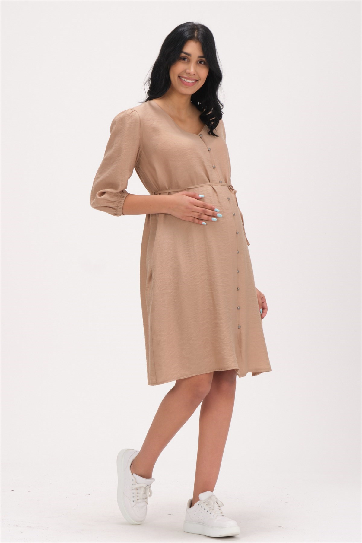 Busa Maternity V Collar on the Siden with pockets Sleeveu Elastic Dress MINK