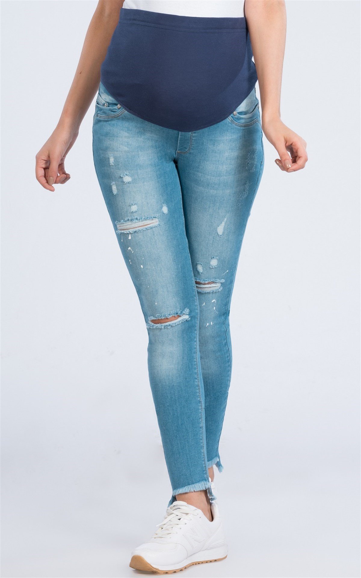 Busa Hamile Yırtık Skınny Model Jean Mavi