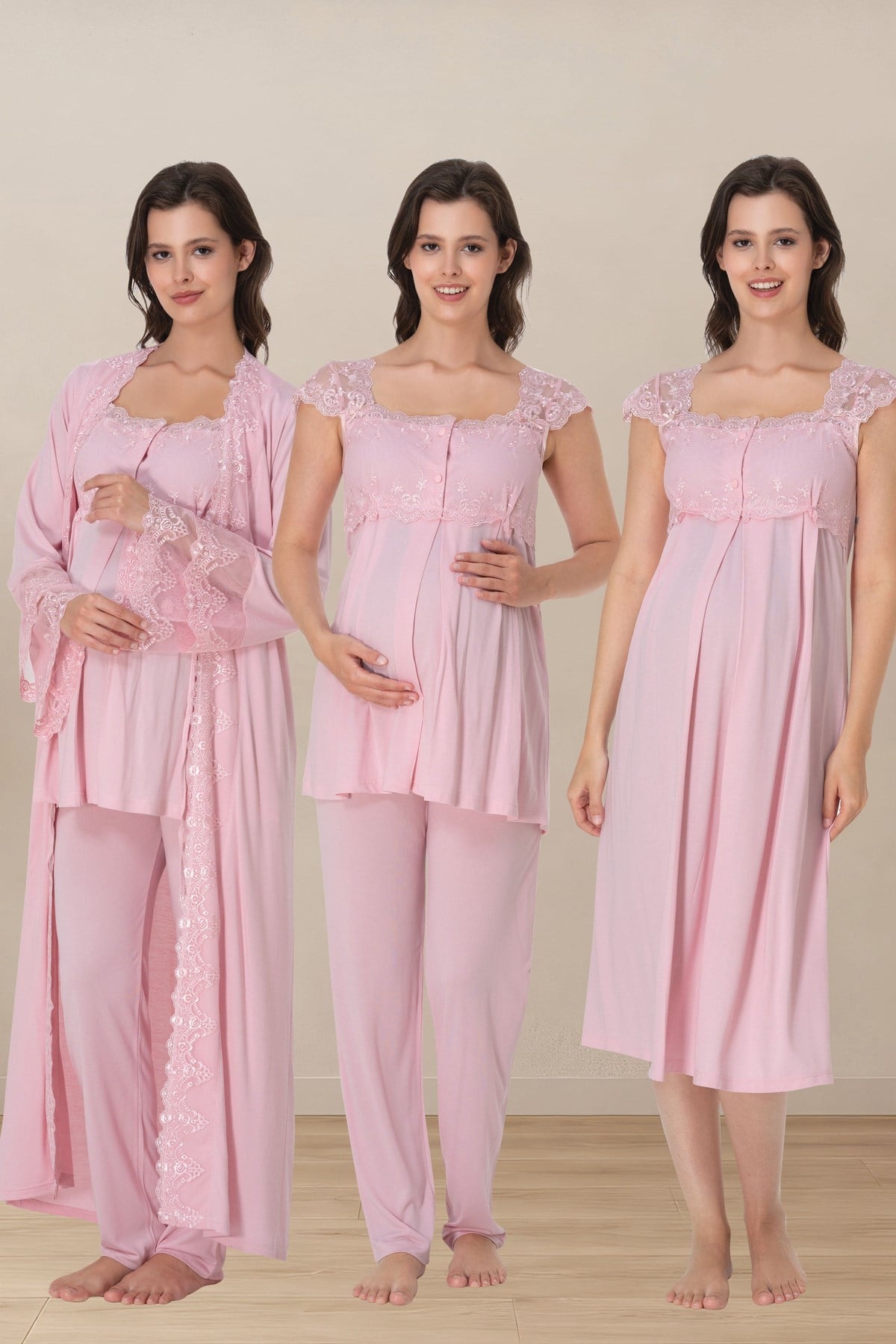 Effortt 4066 Pudra Pembe Prenses Dantelli 4lü Hamile Lohusa Seti