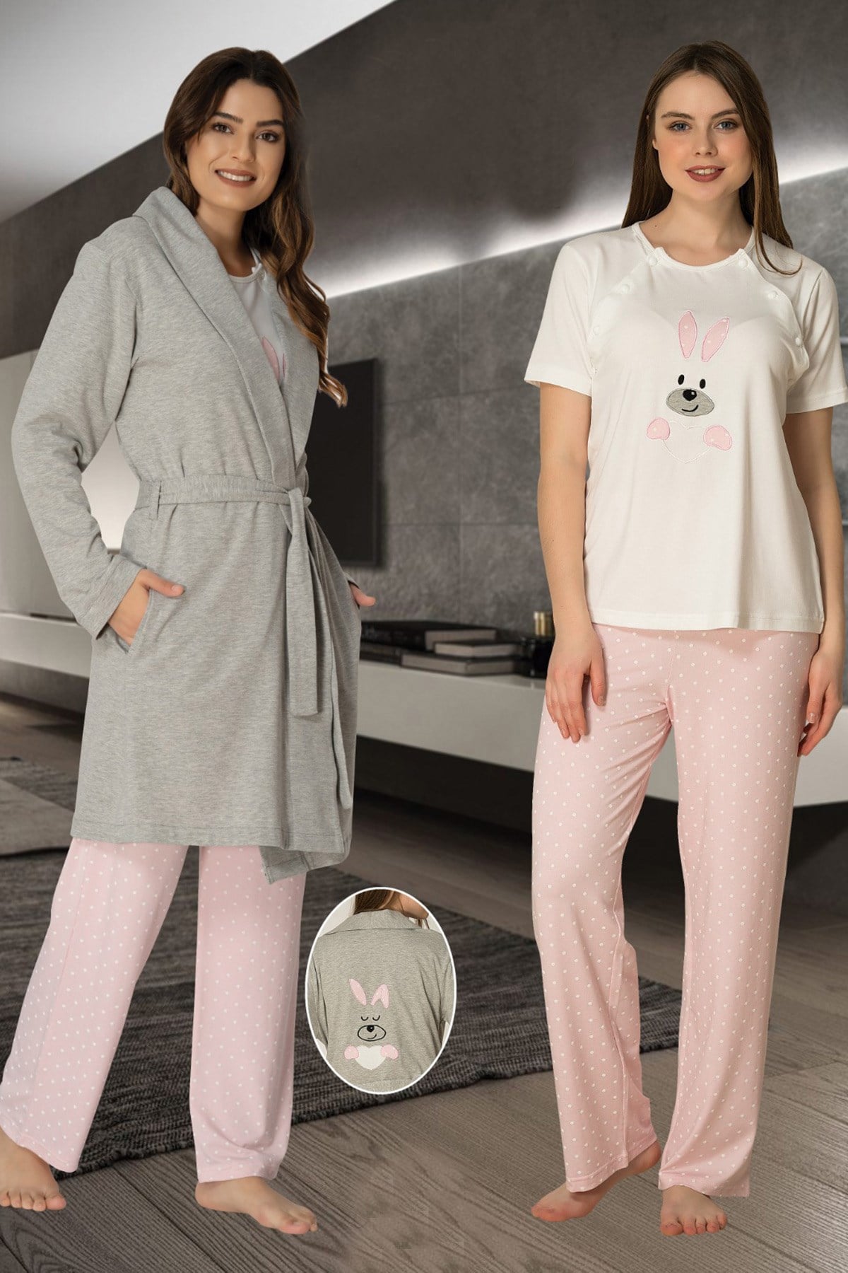 Effortt 2070 Emzirme Özellikli Sabahlıklı Hamile Pijama Takımı