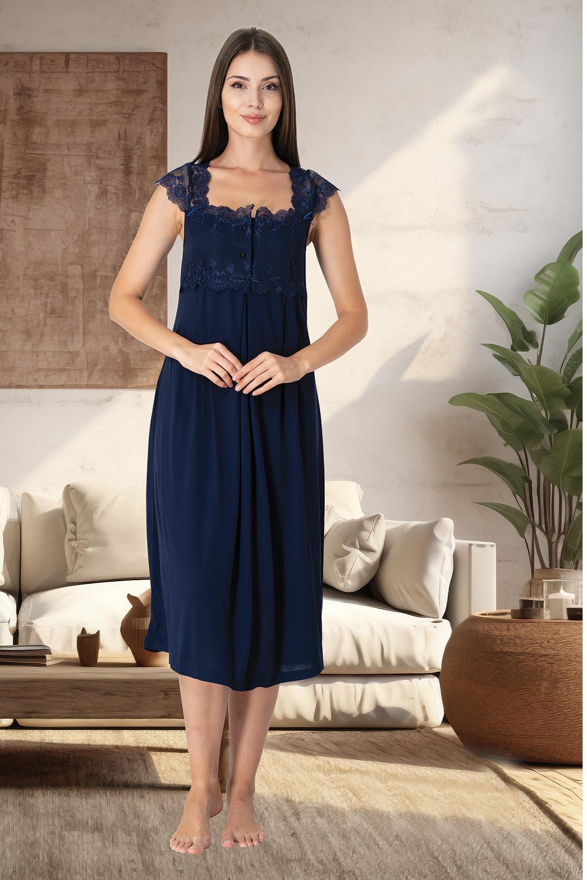 Effortt 2304 Lacivert Dantelli Lohusa Gecelik Takımı